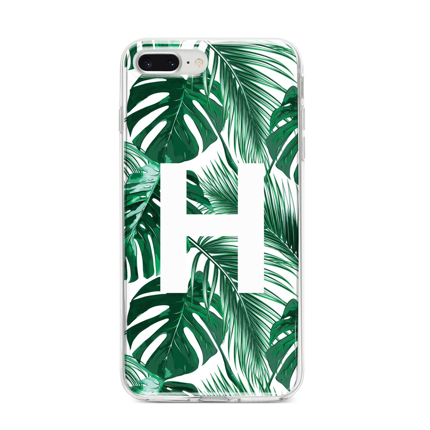 Personalised Palm Monstera Leaf Tropical Print iPhone 8 Plus Bumper Case on Silver iPhone