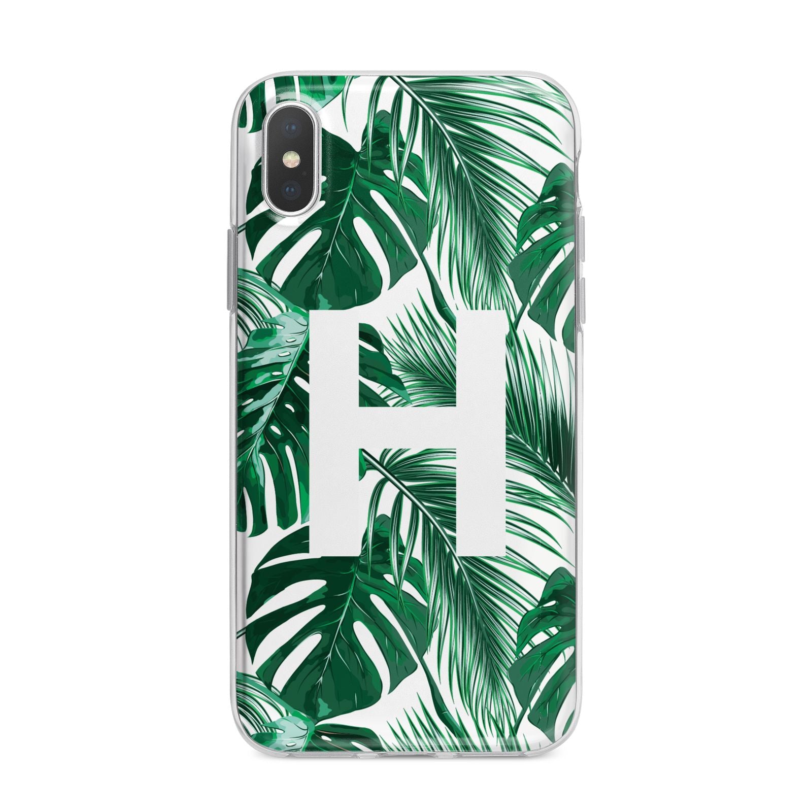 Personalised Palm Monstera Leaf Tropical Print iPhone X Bumper Case on Silver iPhone Alternative Image 1