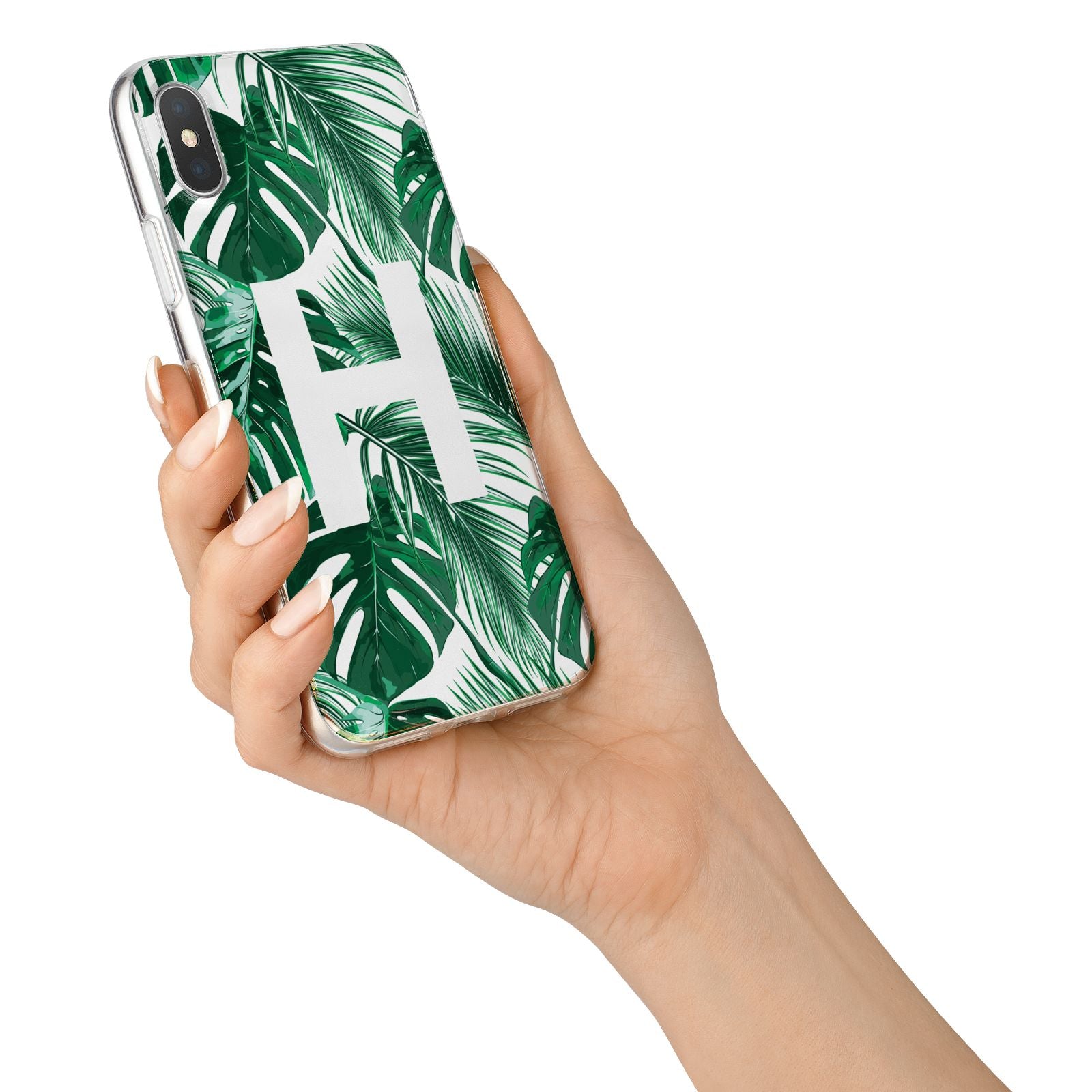 Personalised Palm Monstera Leaf Tropical Print iPhone X Bumper Case on Silver iPhone Alternative Image 2