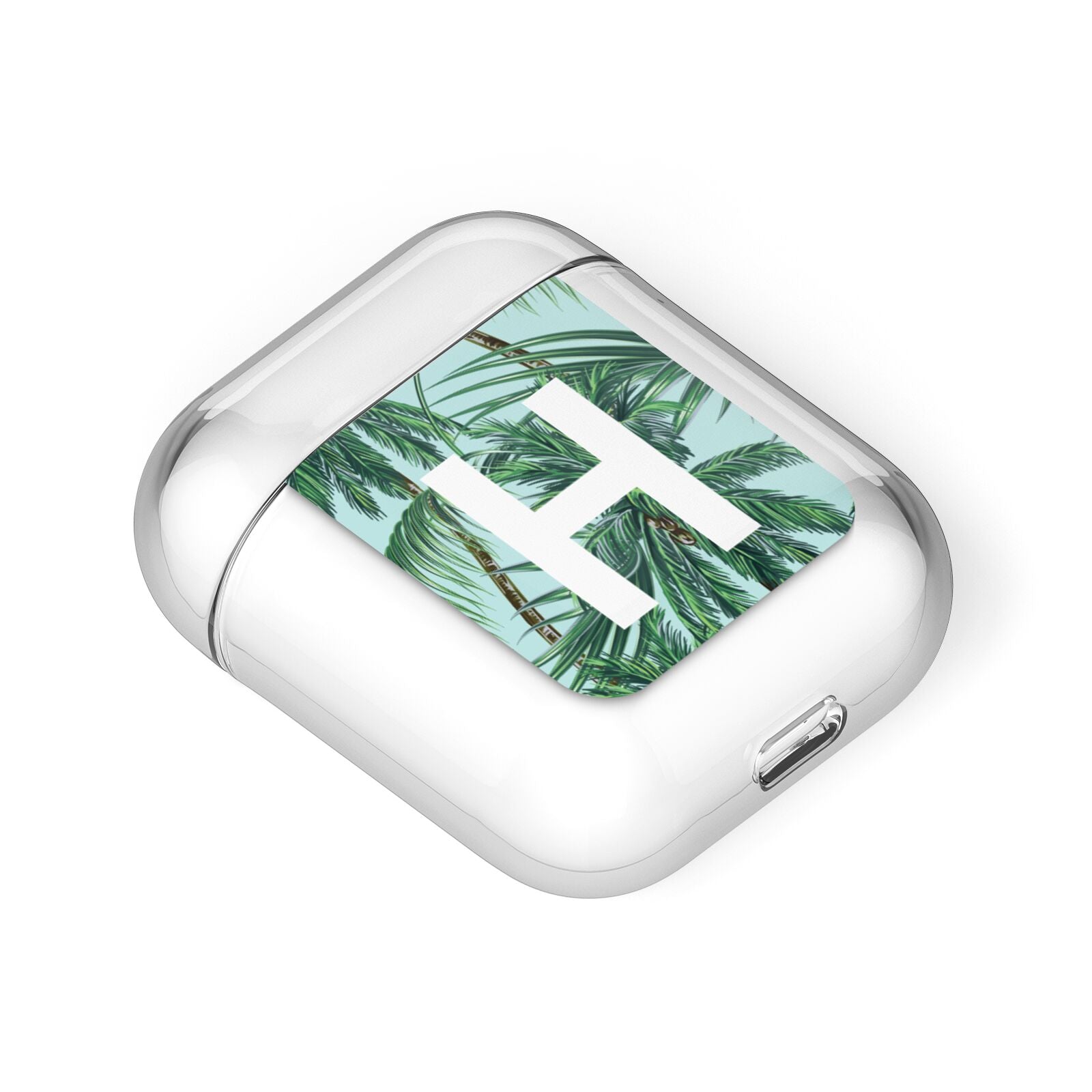 Personalised Palm Tree Tropical AirPods Case Laid Flat