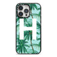 Personalised Palm Tree Tropical iPhone 14 Pro Max Black Impact Case on Silver phone