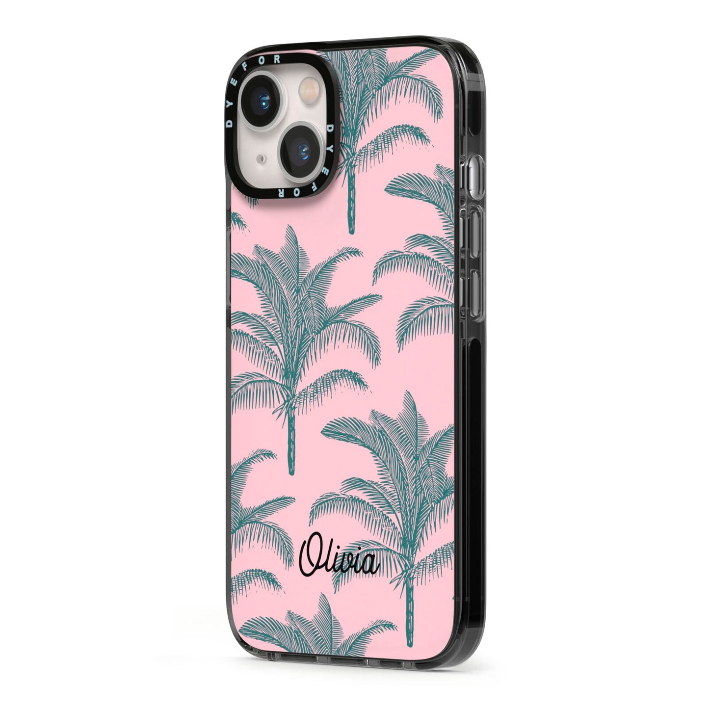 Personalised Palm iPhone 13 Black Impact Case Side Angle on Silver phone