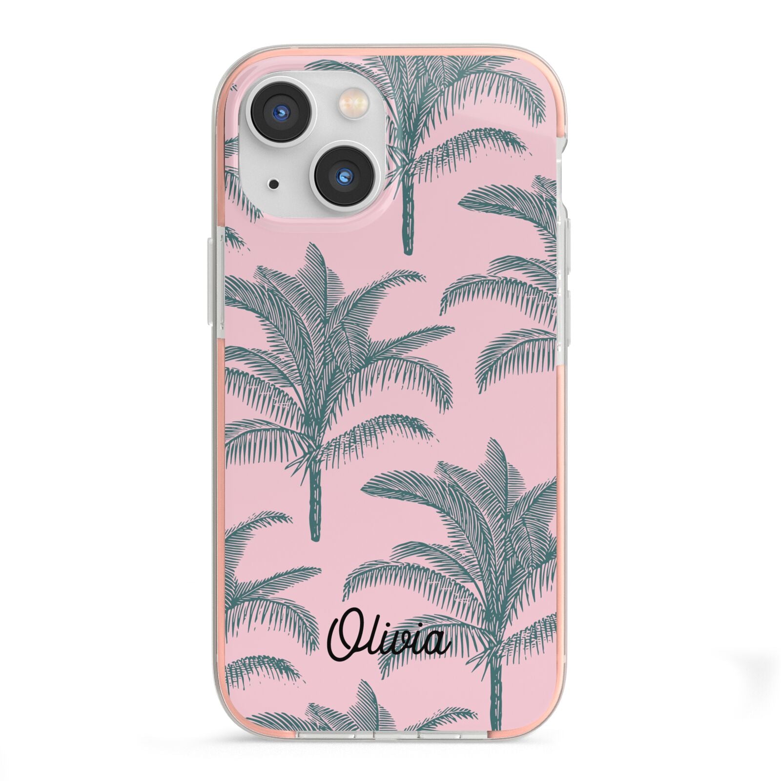Personalised Palm iPhone 13 Mini TPU Impact Case with Pink Edges