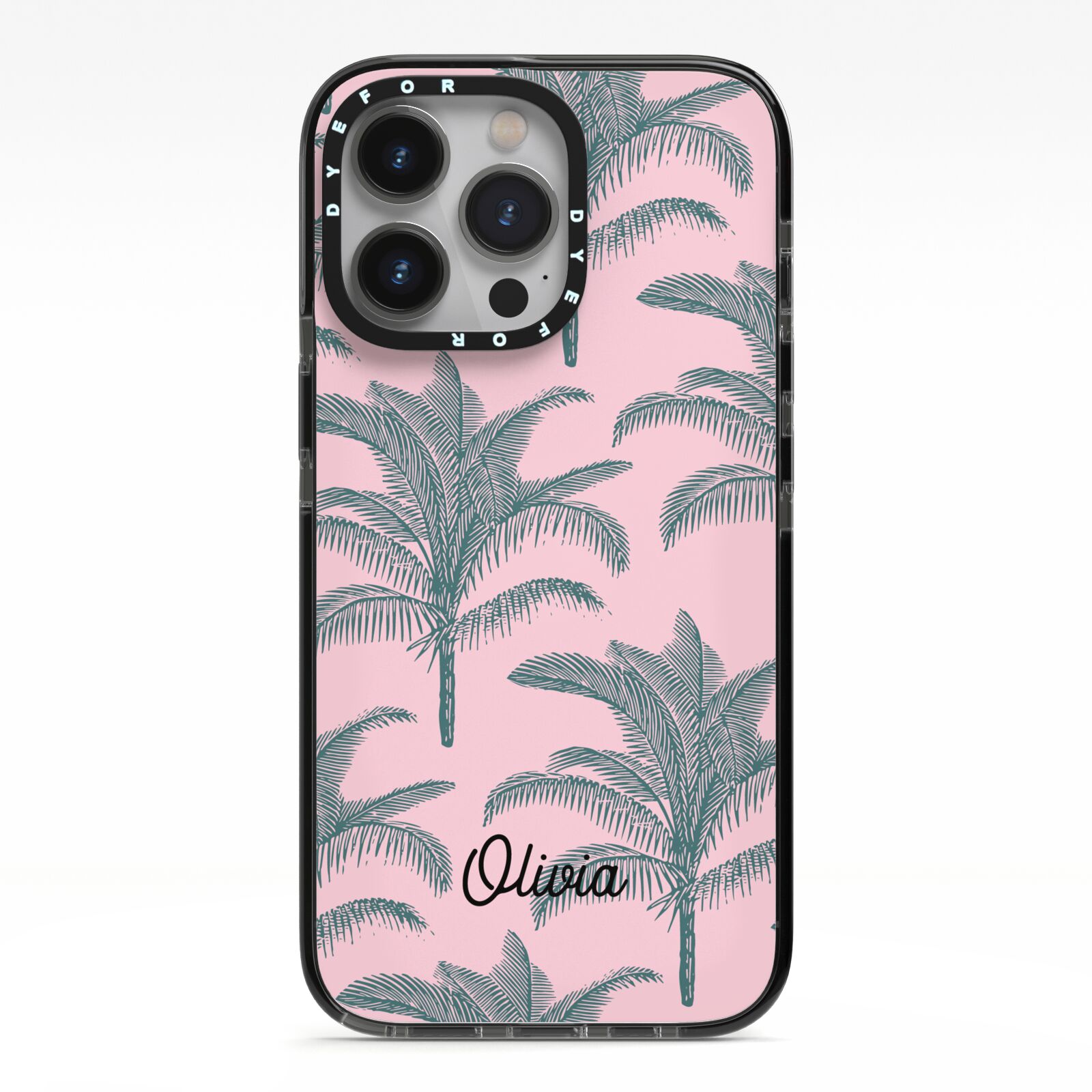 Personalised Palm iPhone 13 Pro Black Impact Case on Silver phone