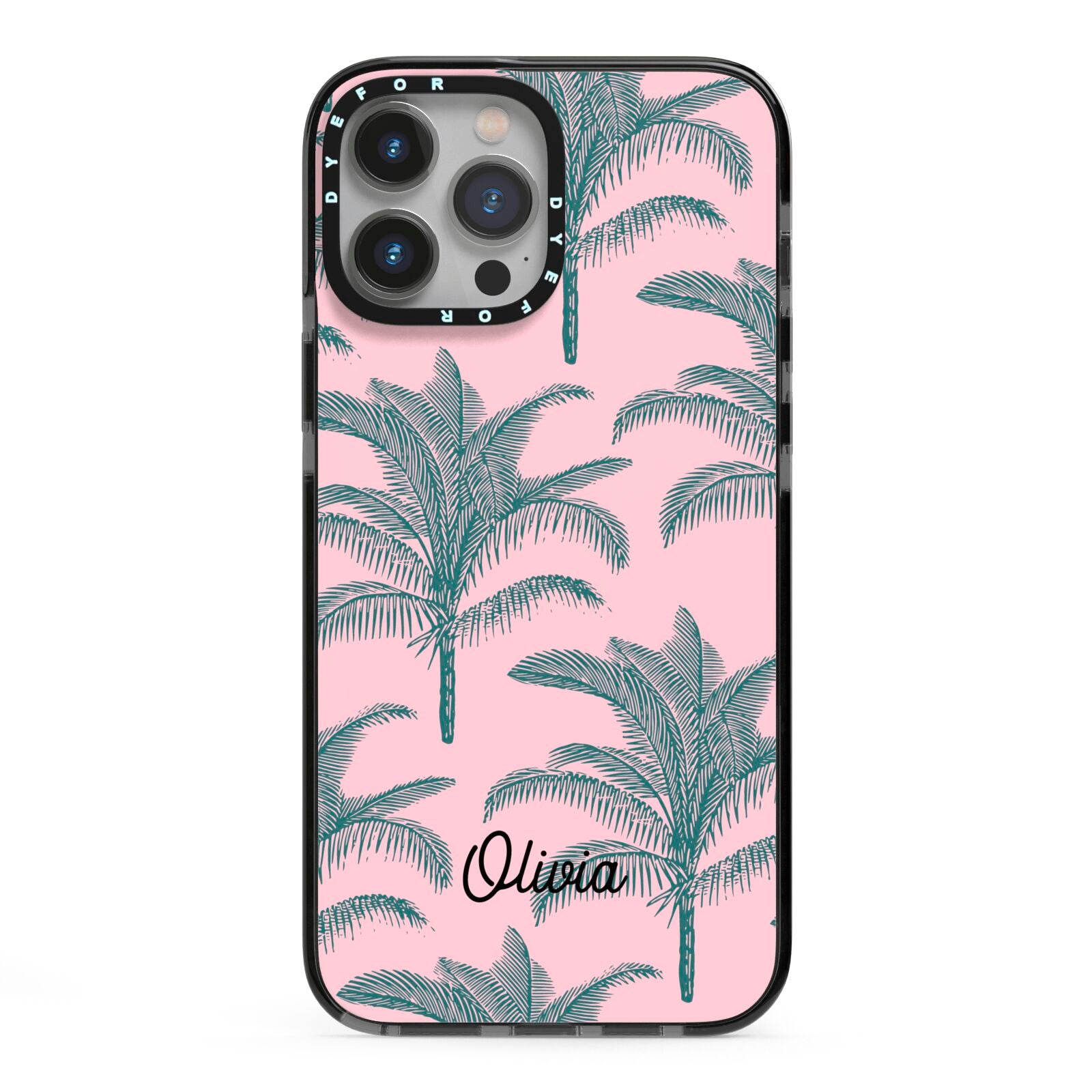 Personalised Palm iPhone 13 Pro Max Black Impact Case on Silver phone