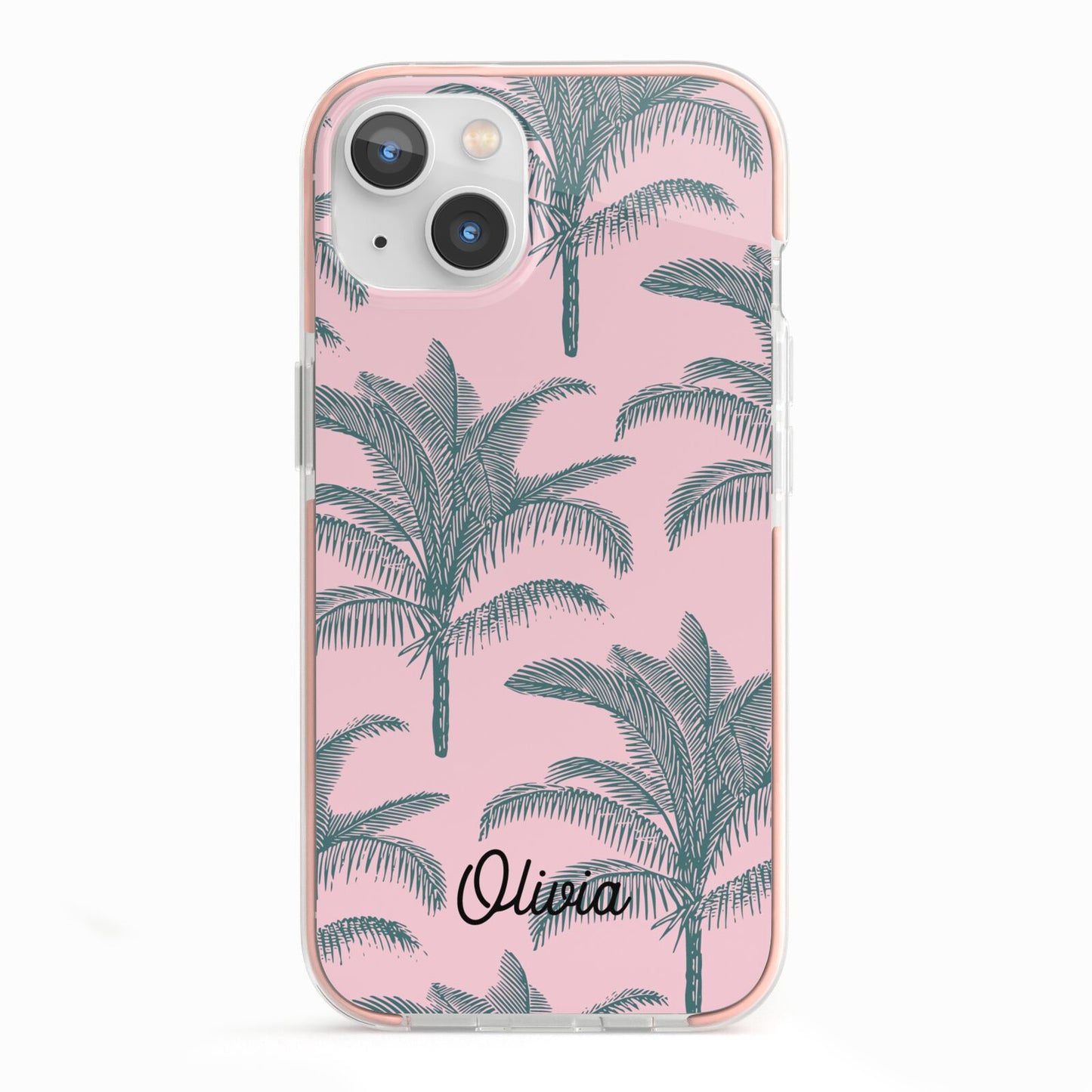 Personalised Palm iPhone 13 TPU Impact Case with Pink Edges