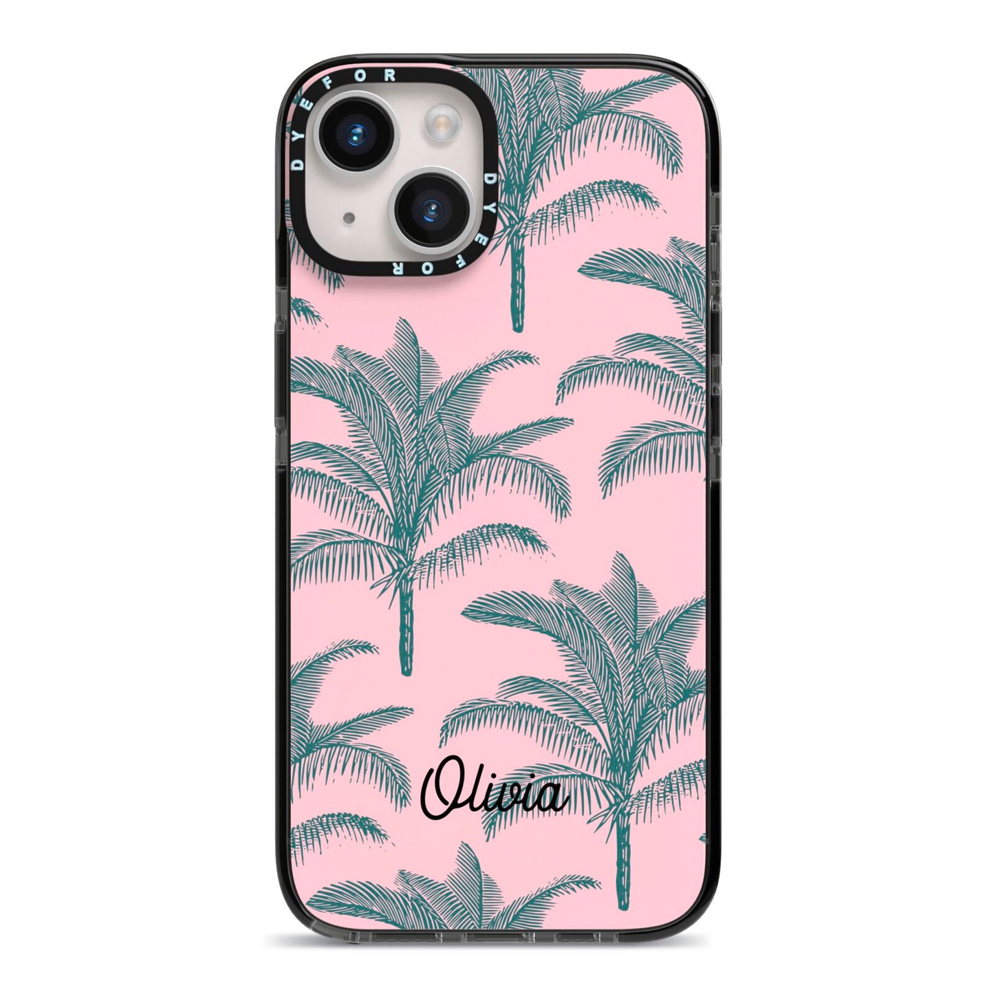 Personalised Palm iPhone 14 Black Impact Case on Silver phone