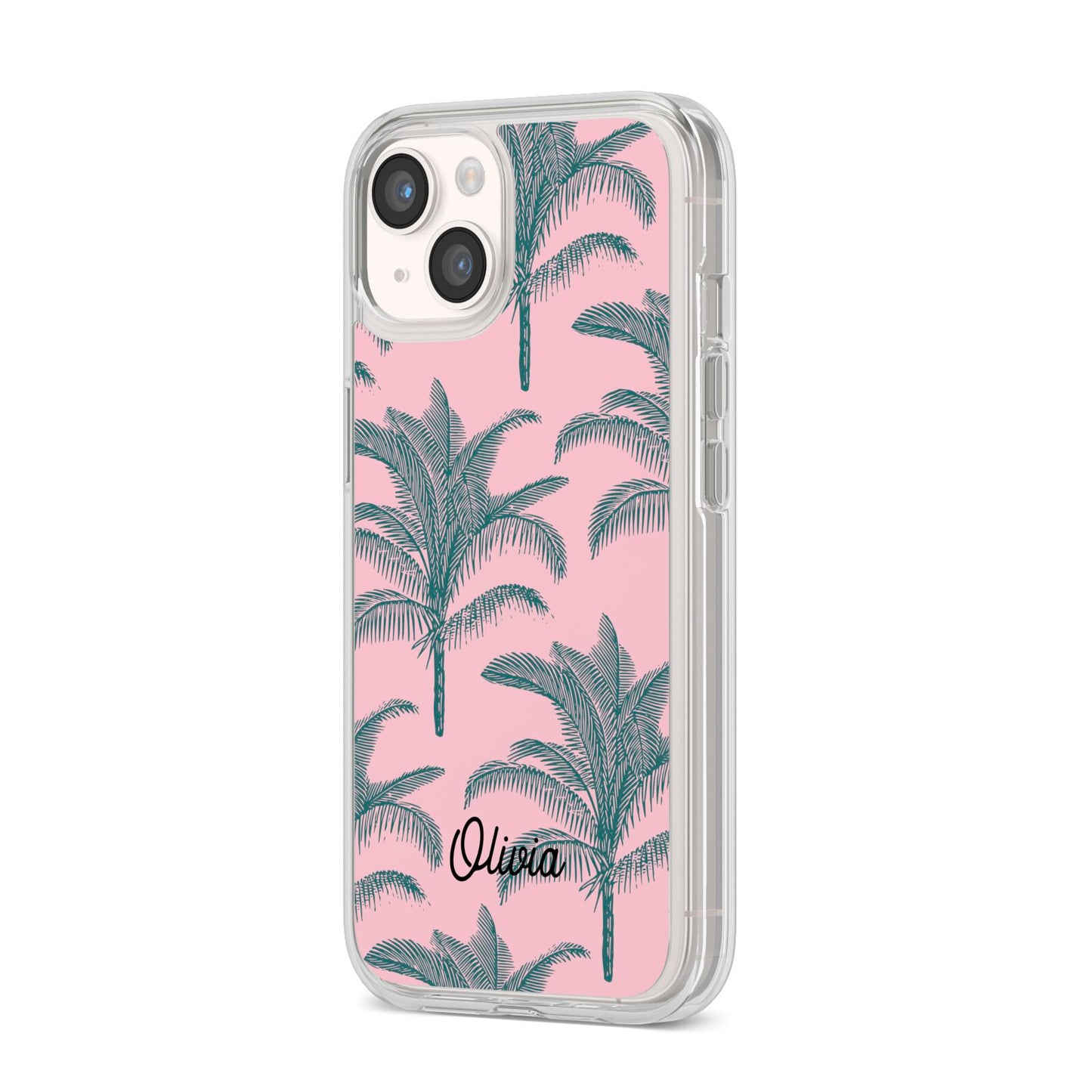 Personalised Palm iPhone 14 Clear Tough Case Starlight Angled Image