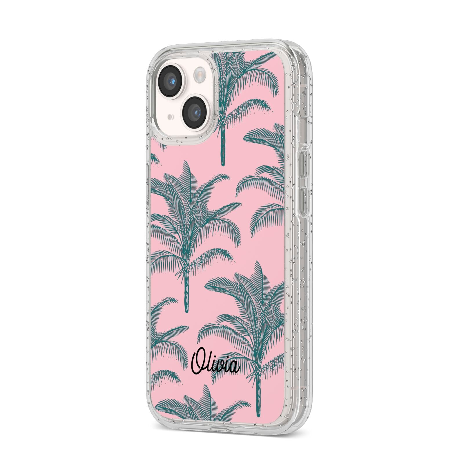 Personalised Palm iPhone 14 Glitter Tough Case Starlight Angled Image