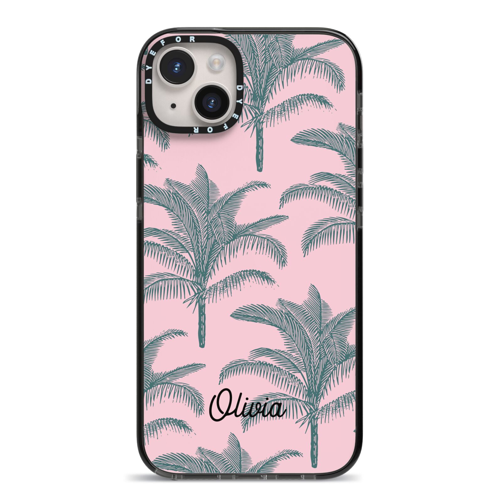 Personalised Palm iPhone 14 Plus Black Impact Case on Silver phone