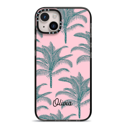 Personalised Palm iPhone 14 Plus Black Impact Case on Silver phone