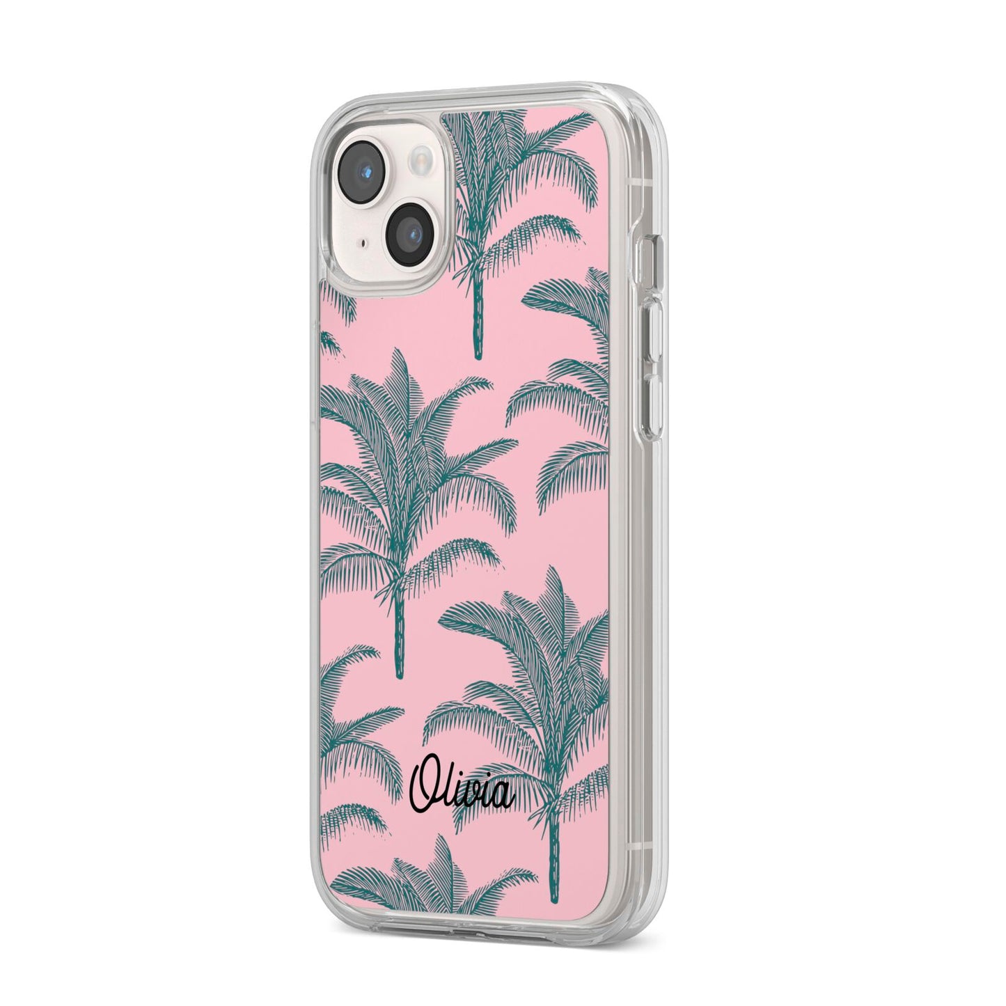 Personalised Palm iPhone 14 Plus Clear Tough Case Starlight Angled Image