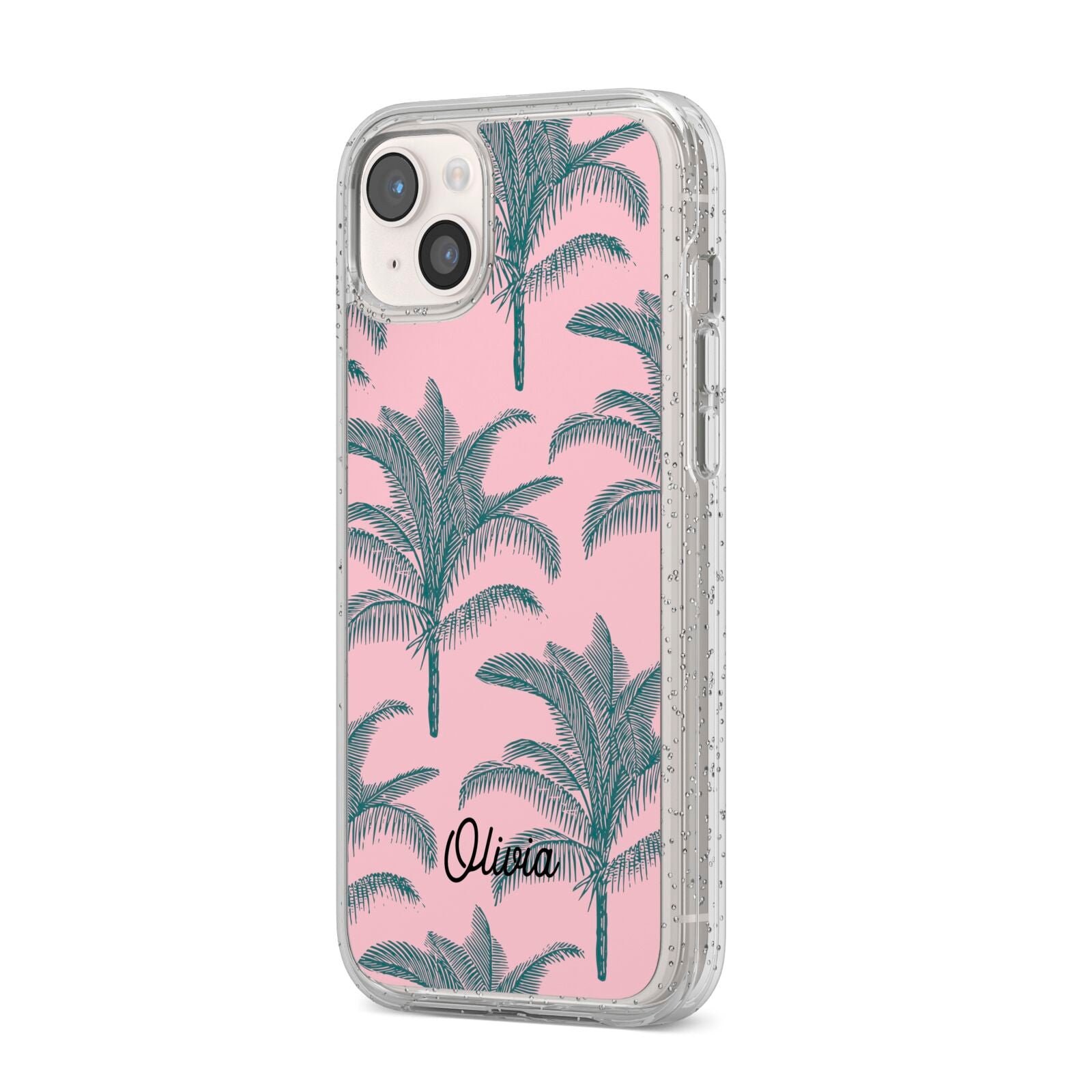 Personalised Palm iPhone 14 Plus Glitter Tough Case Starlight Angled Image