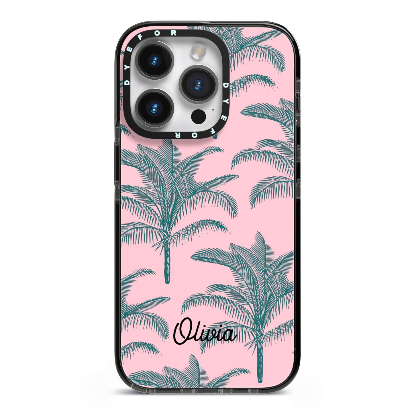 Personalised Palm iPhone 14 Pro Black Impact Case on Silver phone