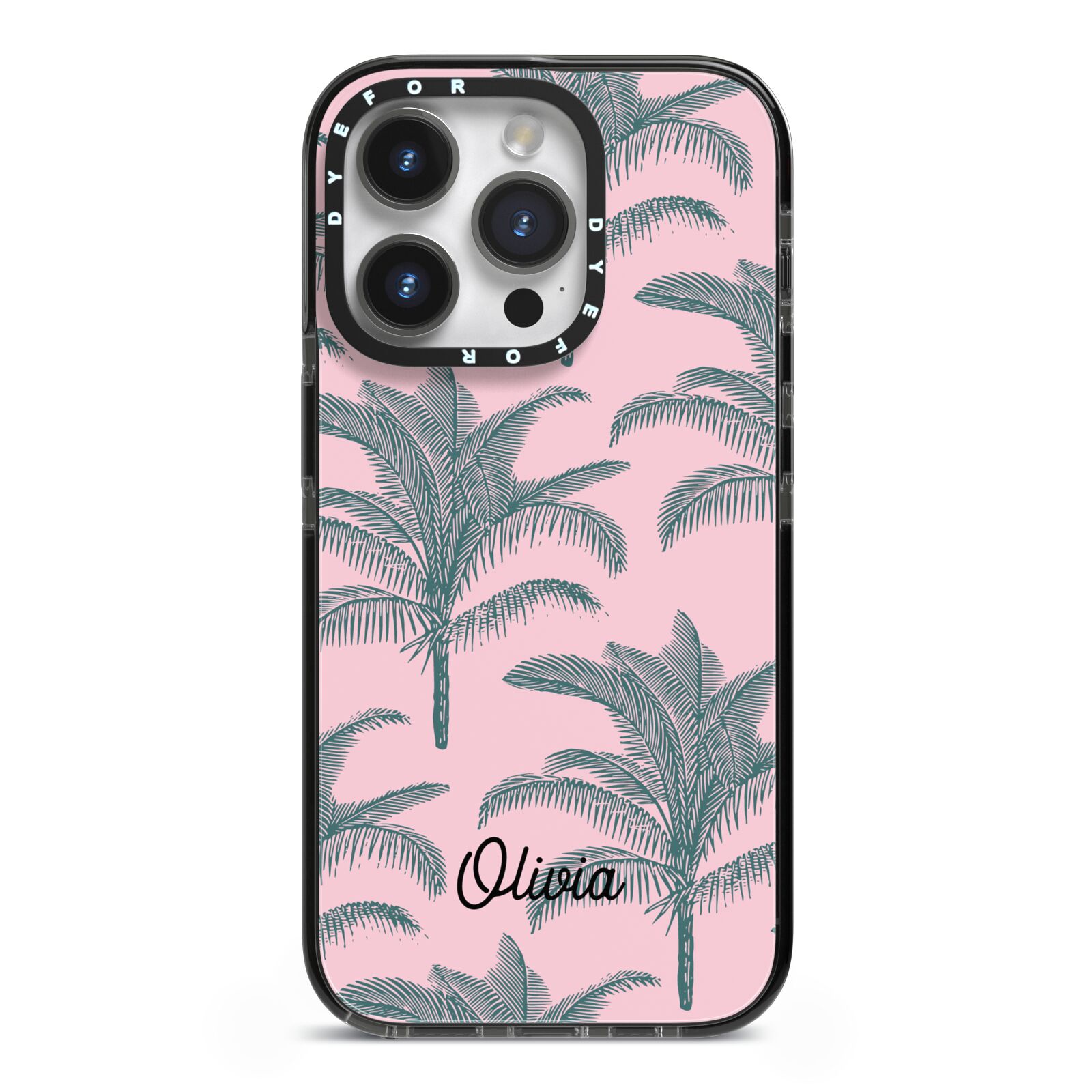 Personalised Palm iPhone 14 Pro Black Impact Case on Silver phone