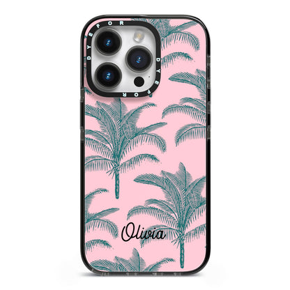 Personalised Palm iPhone 14 Pro Black Impact Case on Silver phone