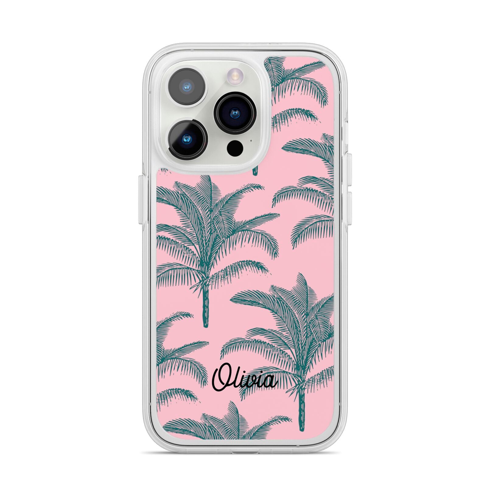 Personalised Palm iPhone 14 Pro Clear Tough Case Silver