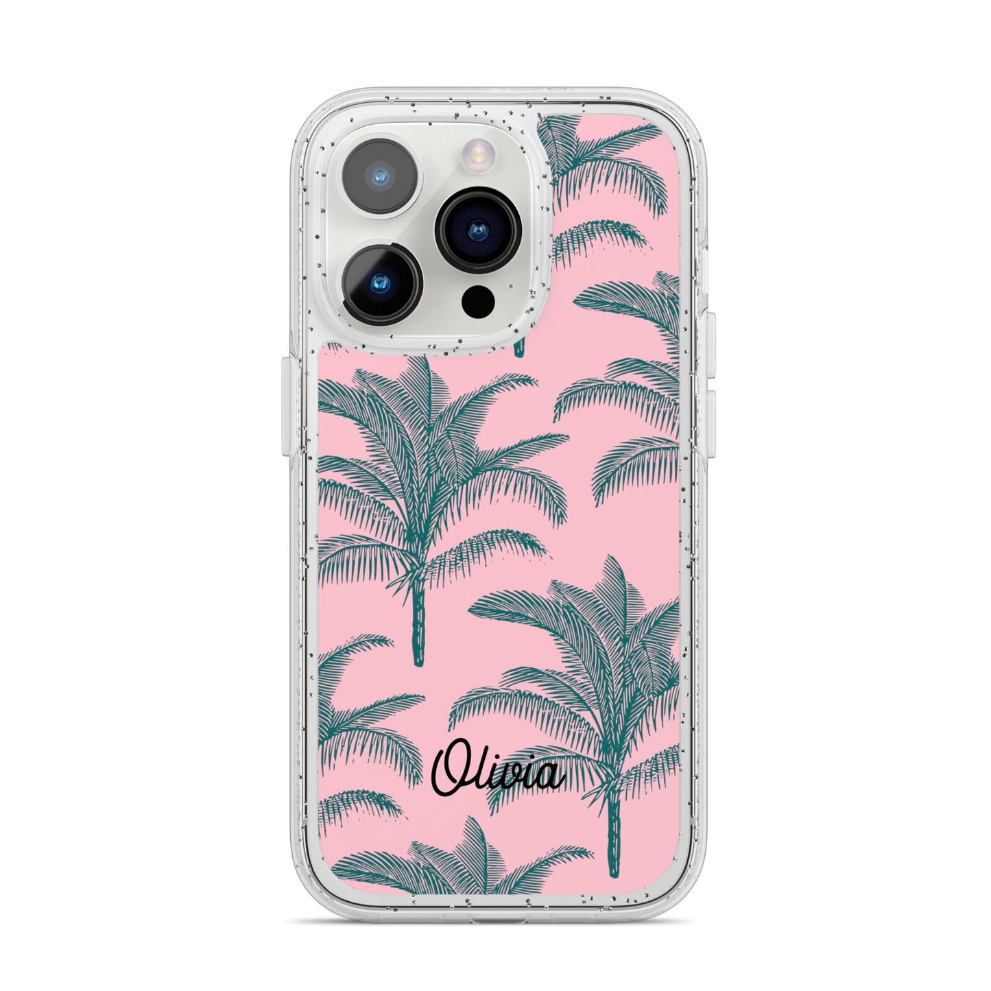 Personalised Palm iPhone 14 Pro Glitter Tough Case Silver