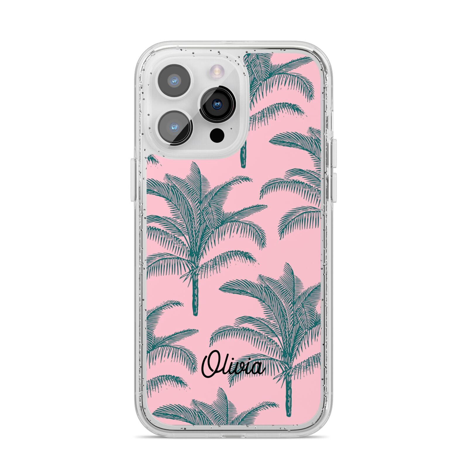 Personalised Palm iPhone 14 Pro Max Glitter Tough Case Silver