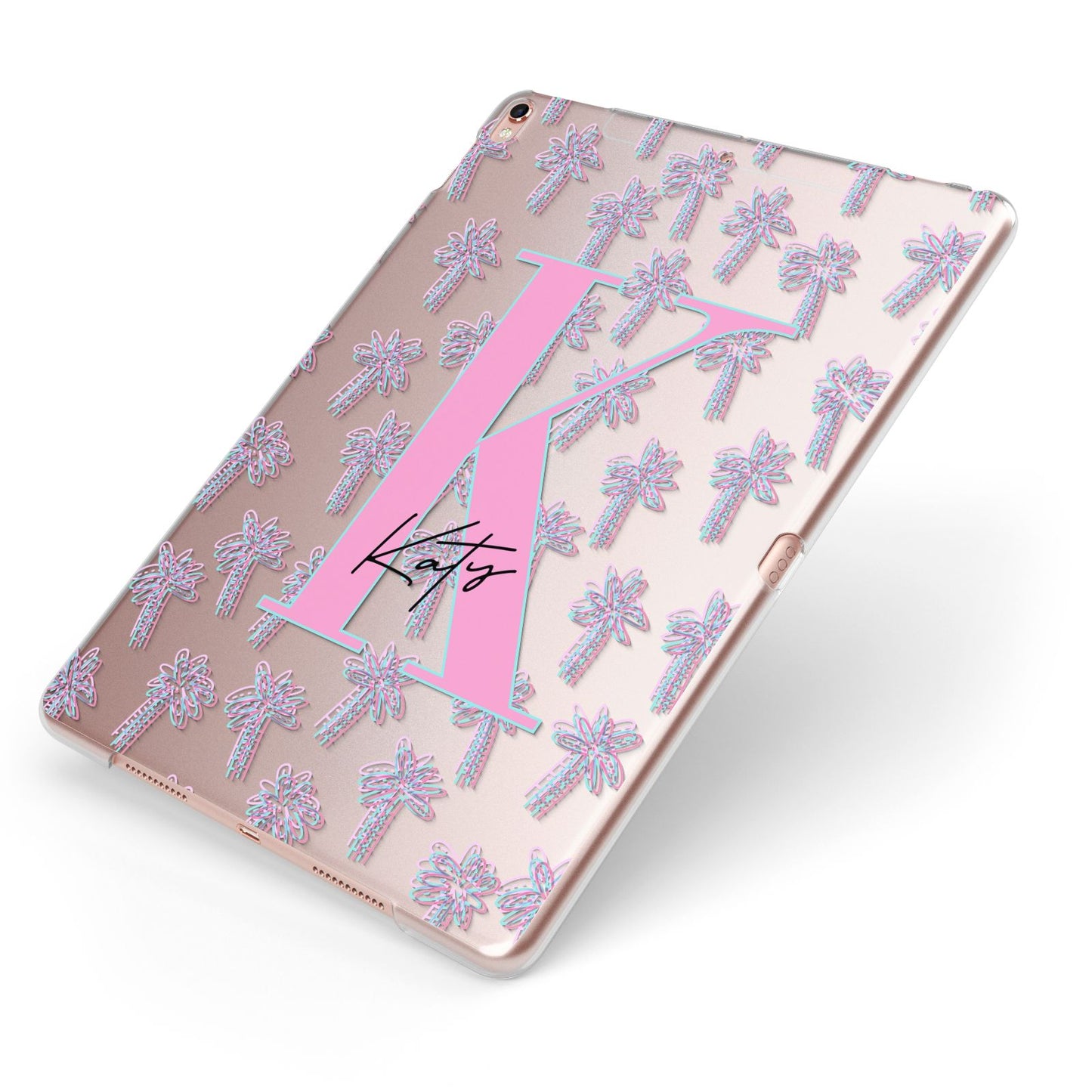 Personalised Palms Apple iPad Case on Rose Gold iPad Side View