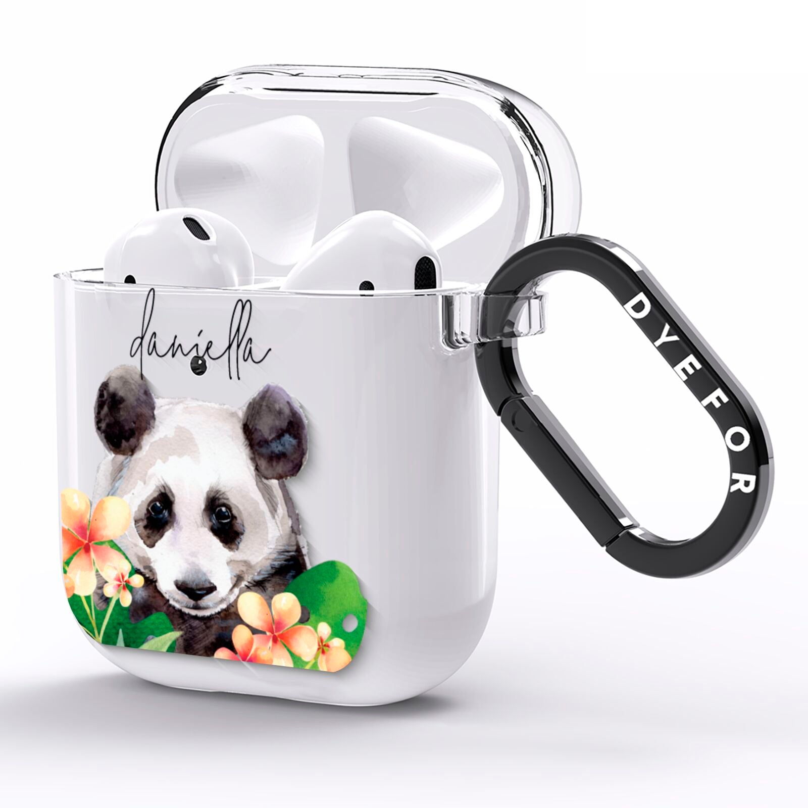 Personalised Panda AirPods Clear Case Side Image