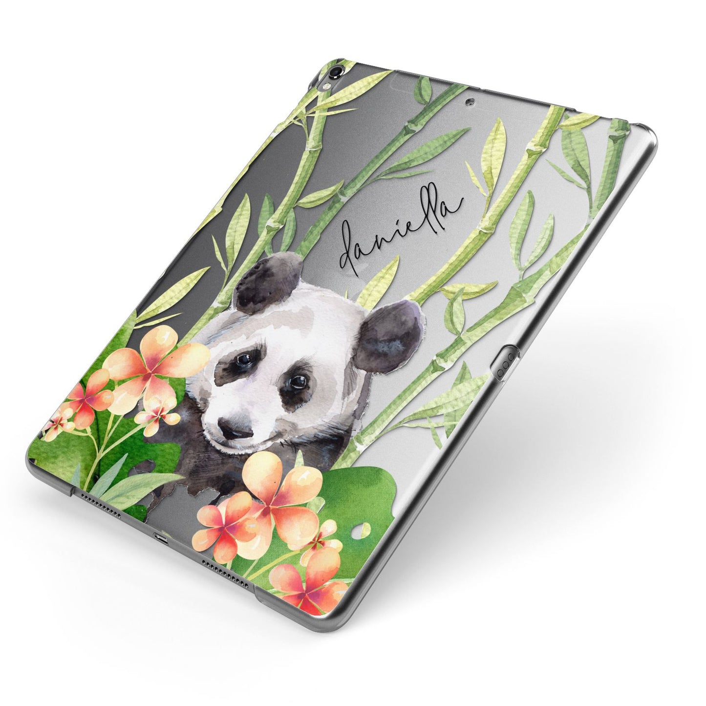 Personalised Panda Apple iPad Case on Grey iPad Side View