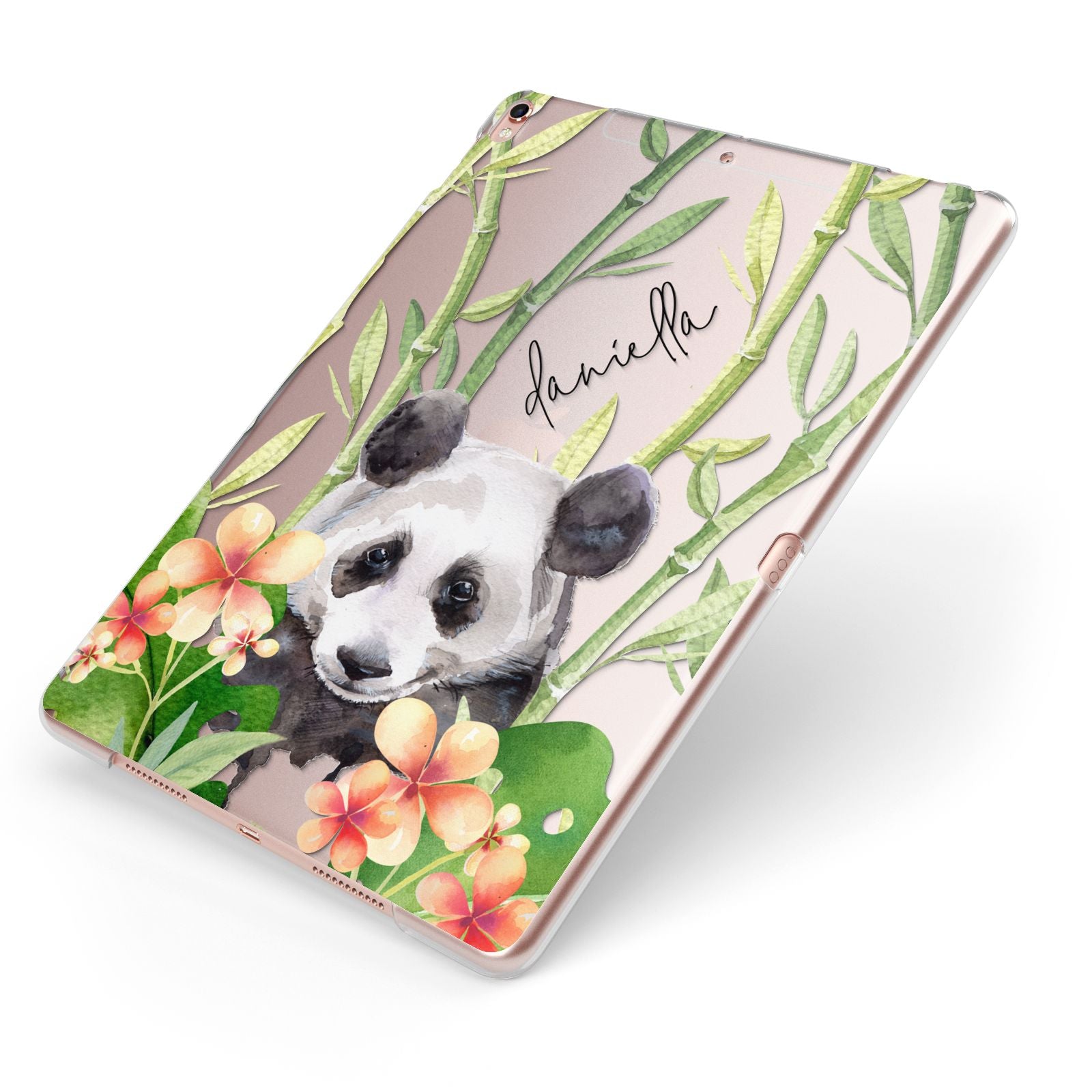 Personalised Panda Apple iPad Case on Rose Gold iPad Side View