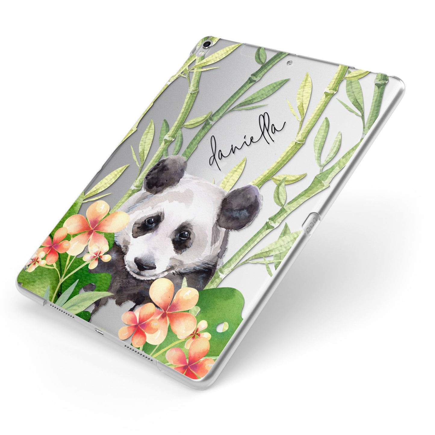 Personalised Panda Apple iPad Case on Silver iPad Side View