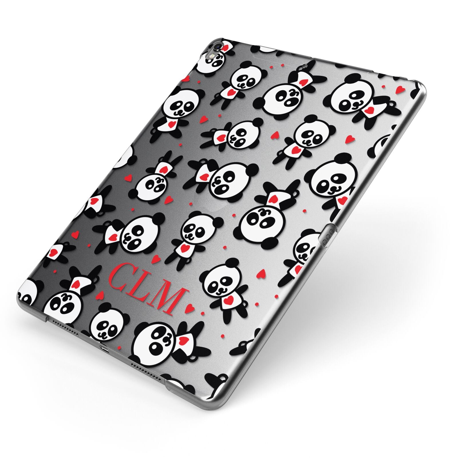Personalised Panda Initials Apple iPad Case on Grey iPad Side View
