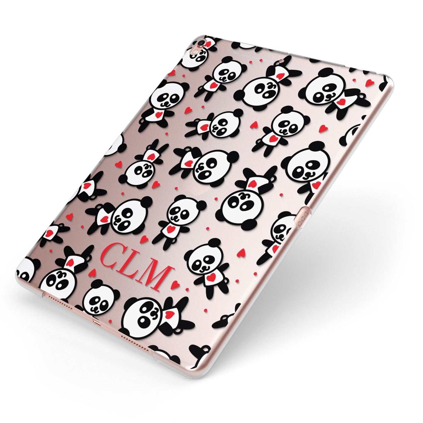 Personalised Panda Initials Apple iPad Case on Rose Gold iPad Side View