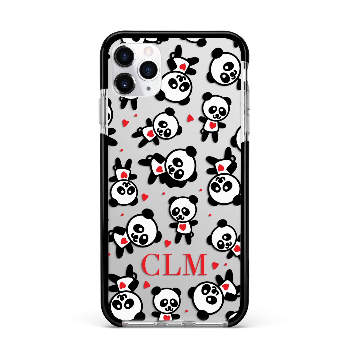 Personalised Panda Initials Apple iPhone 11 Pro Max in Silver with Black Impact Case