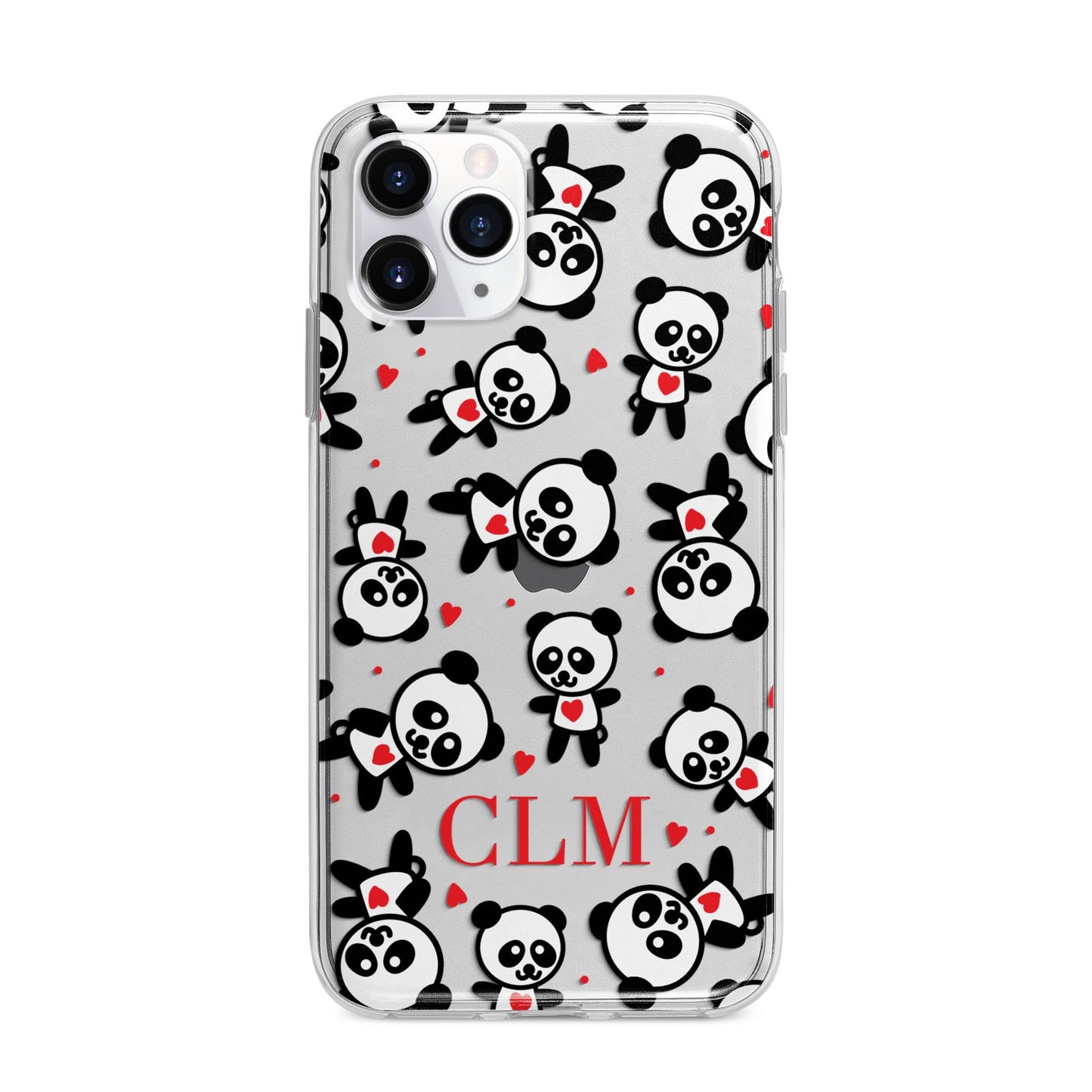 Personalised Panda Initials Apple iPhone 11 Pro Max in Silver with Bumper Case