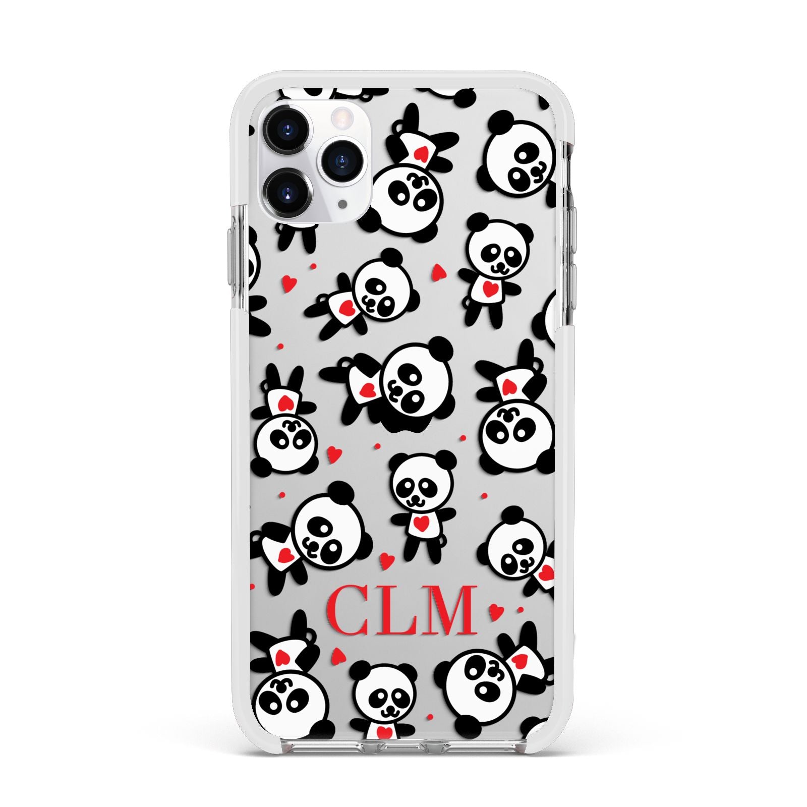 Personalised Panda Initials Apple iPhone 11 Pro Max in Silver with White Impact Case