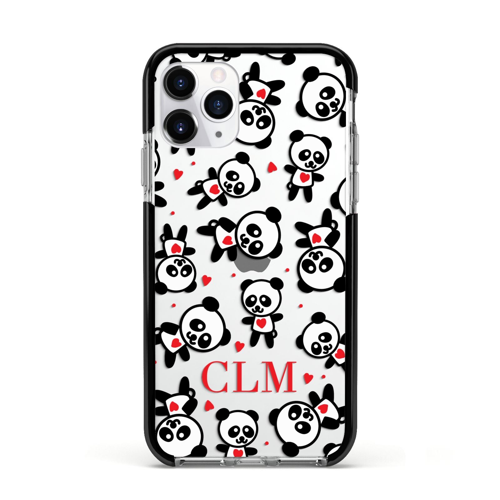 Personalised Panda Initials Apple iPhone 11 Pro in Silver with Black Impact Case