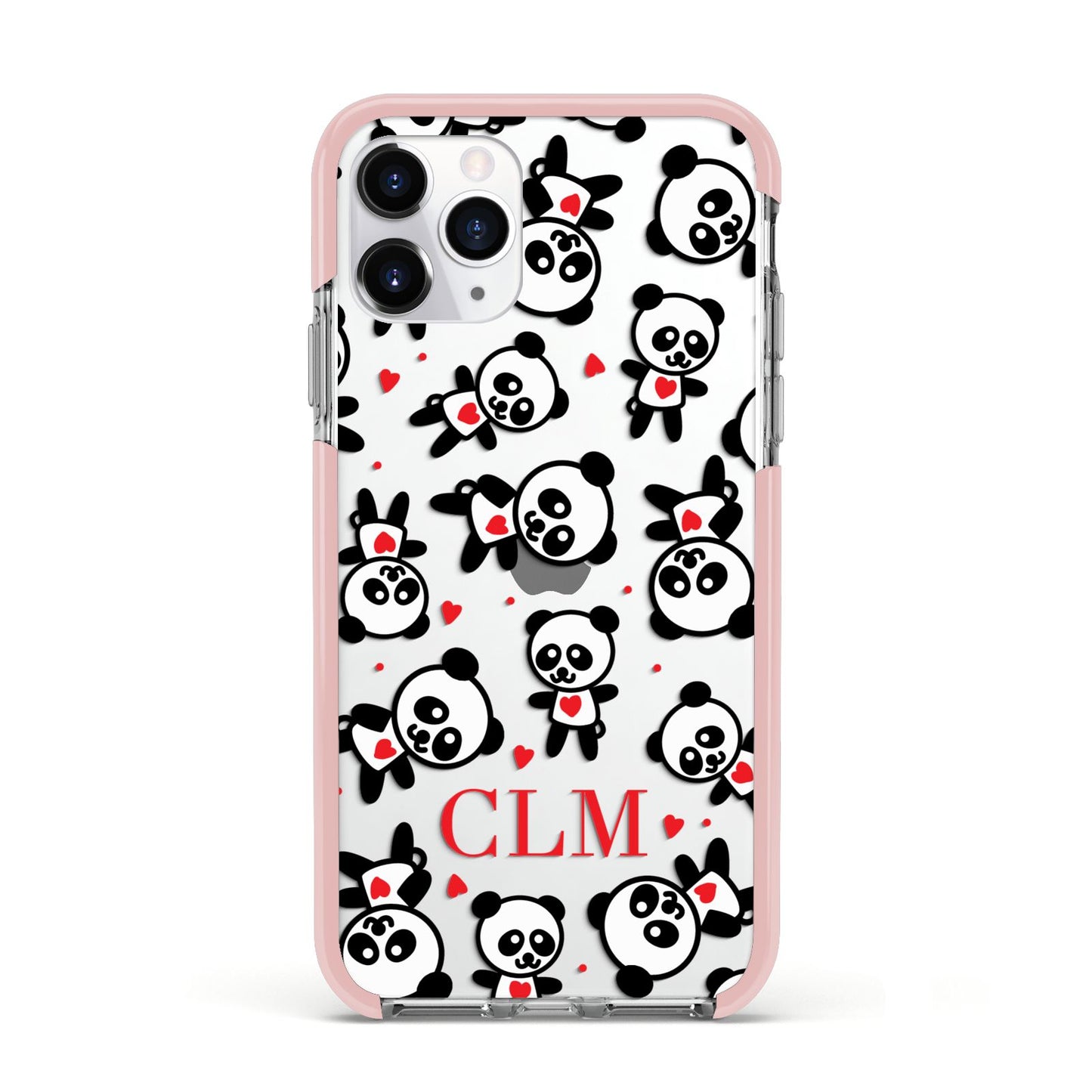 Personalised Panda Initials Apple iPhone 11 Pro in Silver with Pink Impact Case