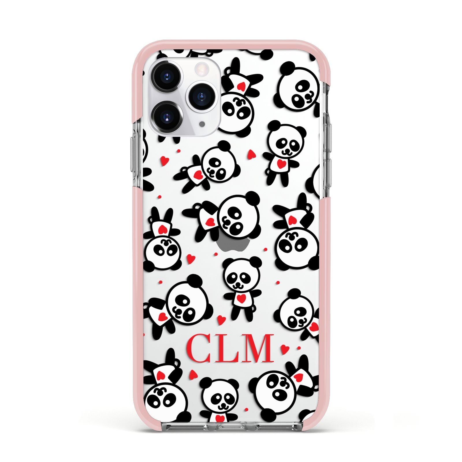 Personalised Panda Initials Apple iPhone 11 Pro in Silver with Pink Impact Case