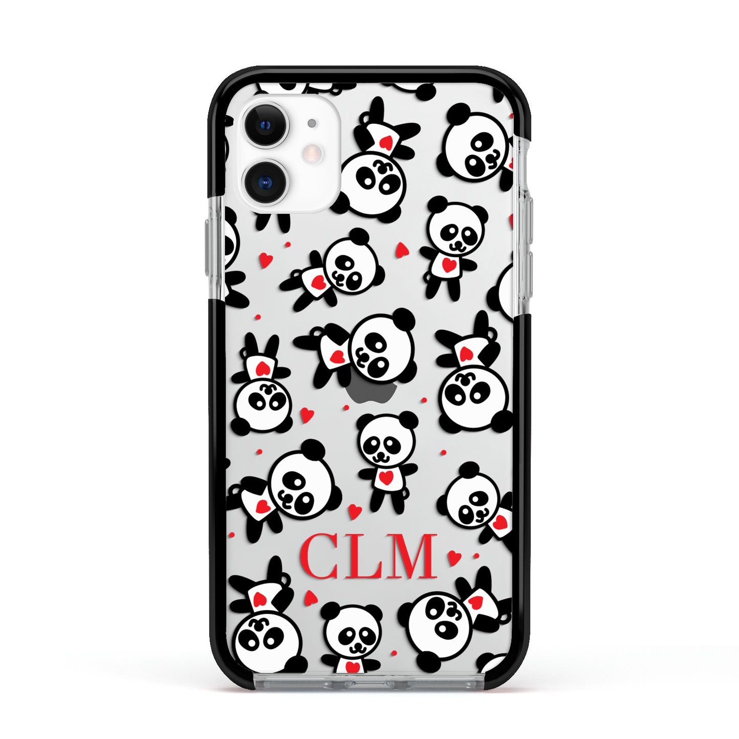 Personalised Panda Initials Apple iPhone 11 in White with Black Impact Case