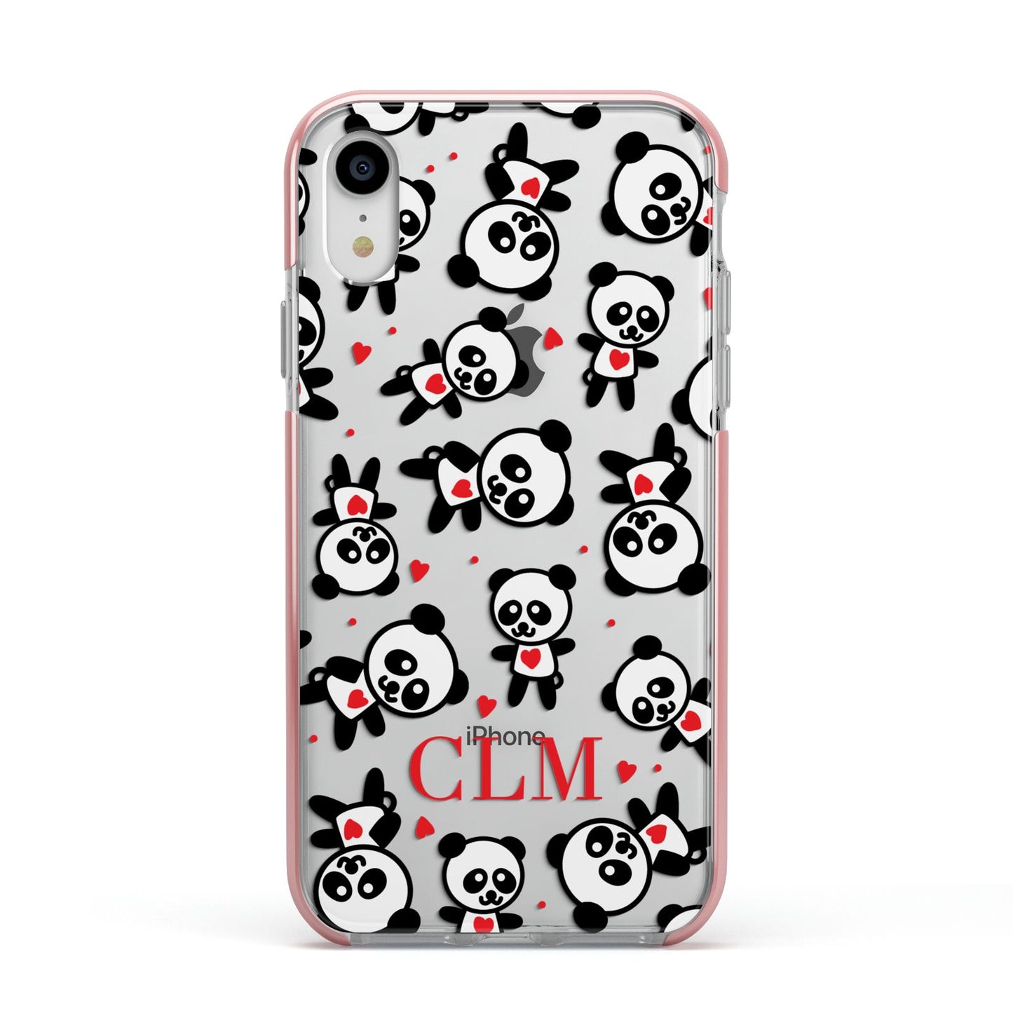 Personalised Panda Initials Apple iPhone XR Impact Case Pink Edge on Silver Phone