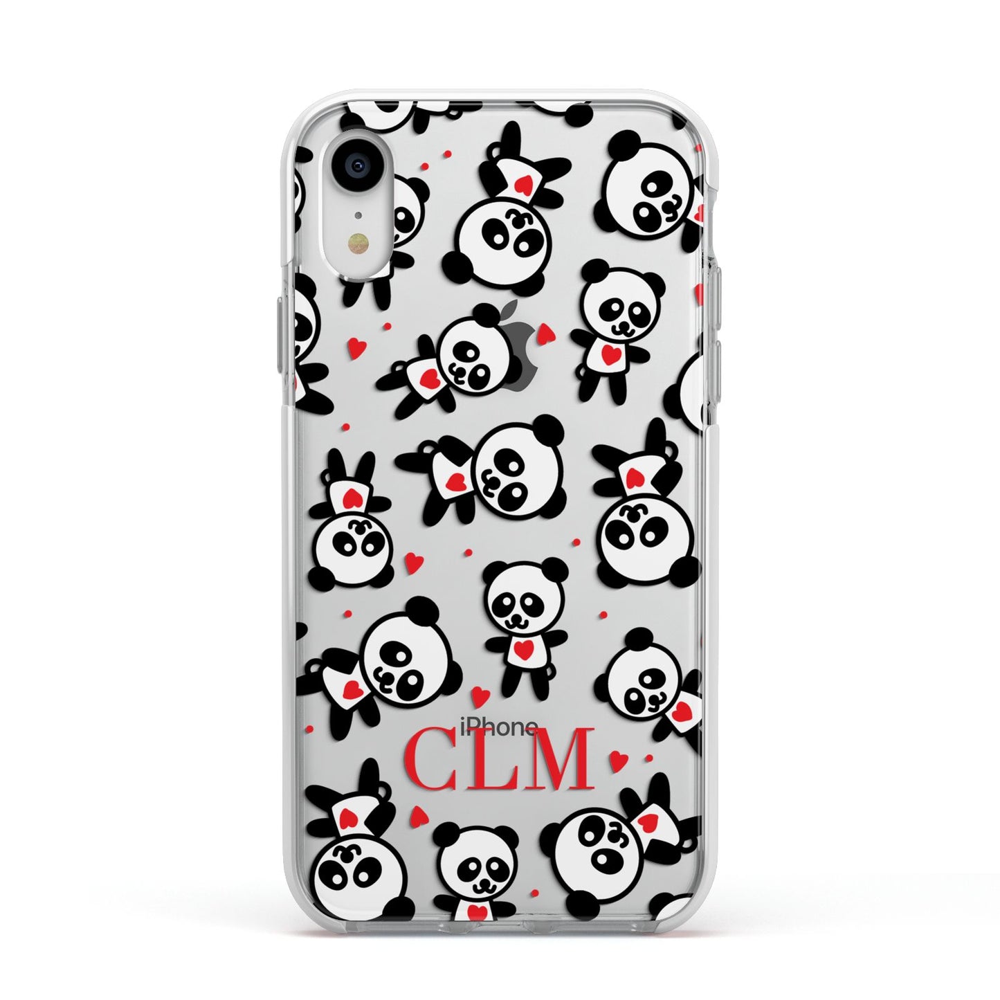 Personalised Panda Initials Apple iPhone XR Impact Case White Edge on Silver Phone