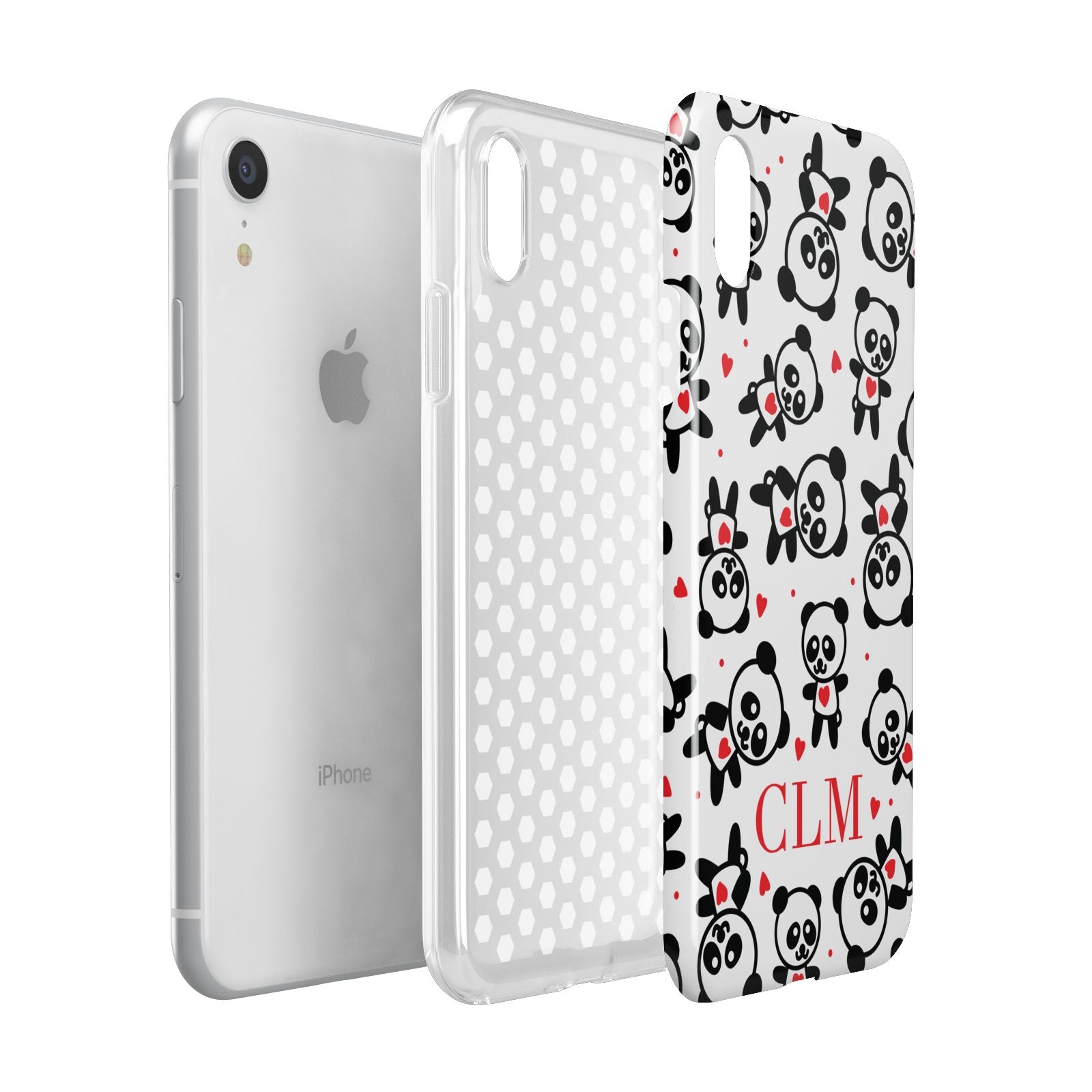 Personalised Panda Initials Apple iPhone XR White 3D Tough Case Expanded view