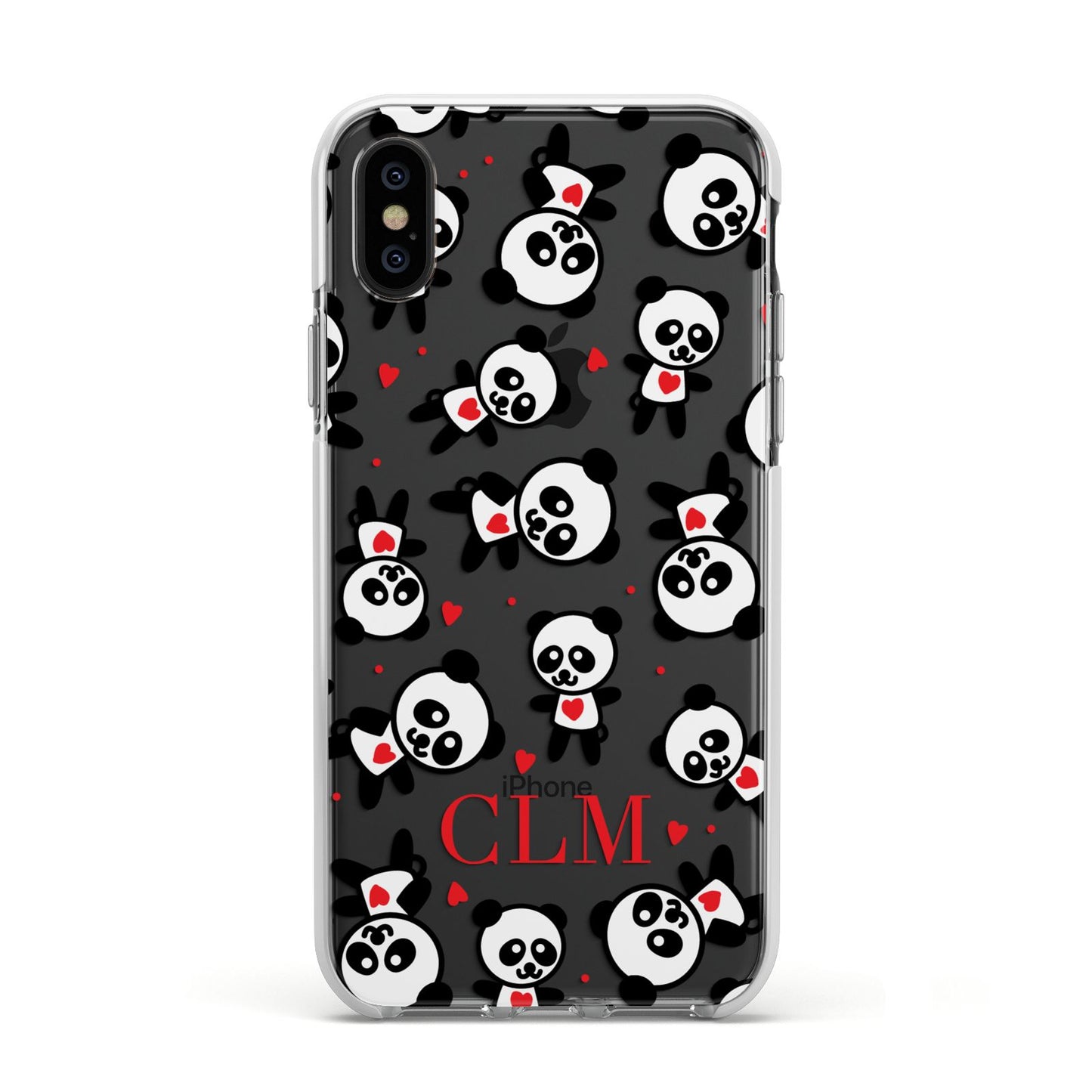 Personalised Panda Initials Apple iPhone Xs Impact Case White Edge on Black Phone