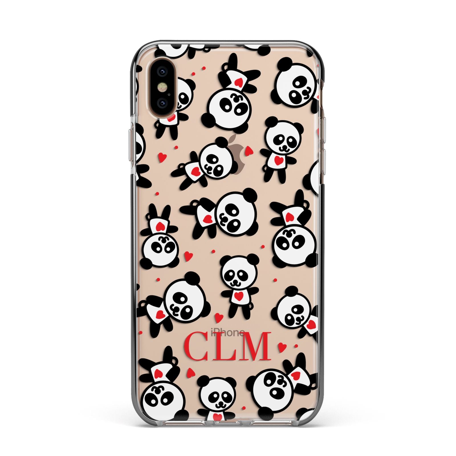 Personalised Panda Initials Apple iPhone Xs Max Impact Case Black Edge on Gold Phone