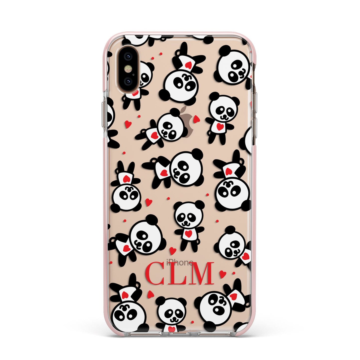 Personalised Panda Initials Apple iPhone Xs Max Impact Case Pink Edge on Gold Phone