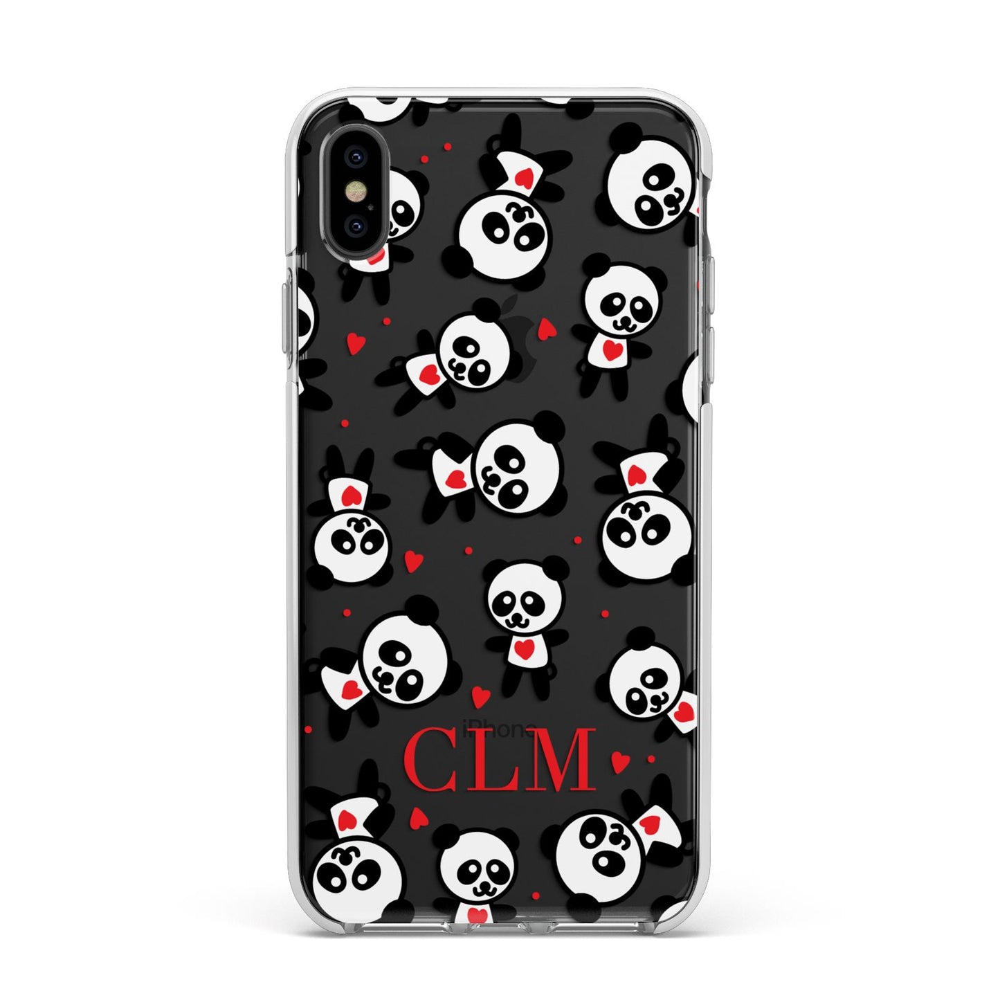 Personalised Panda Initials Apple iPhone Xs Max Impact Case White Edge on Black Phone