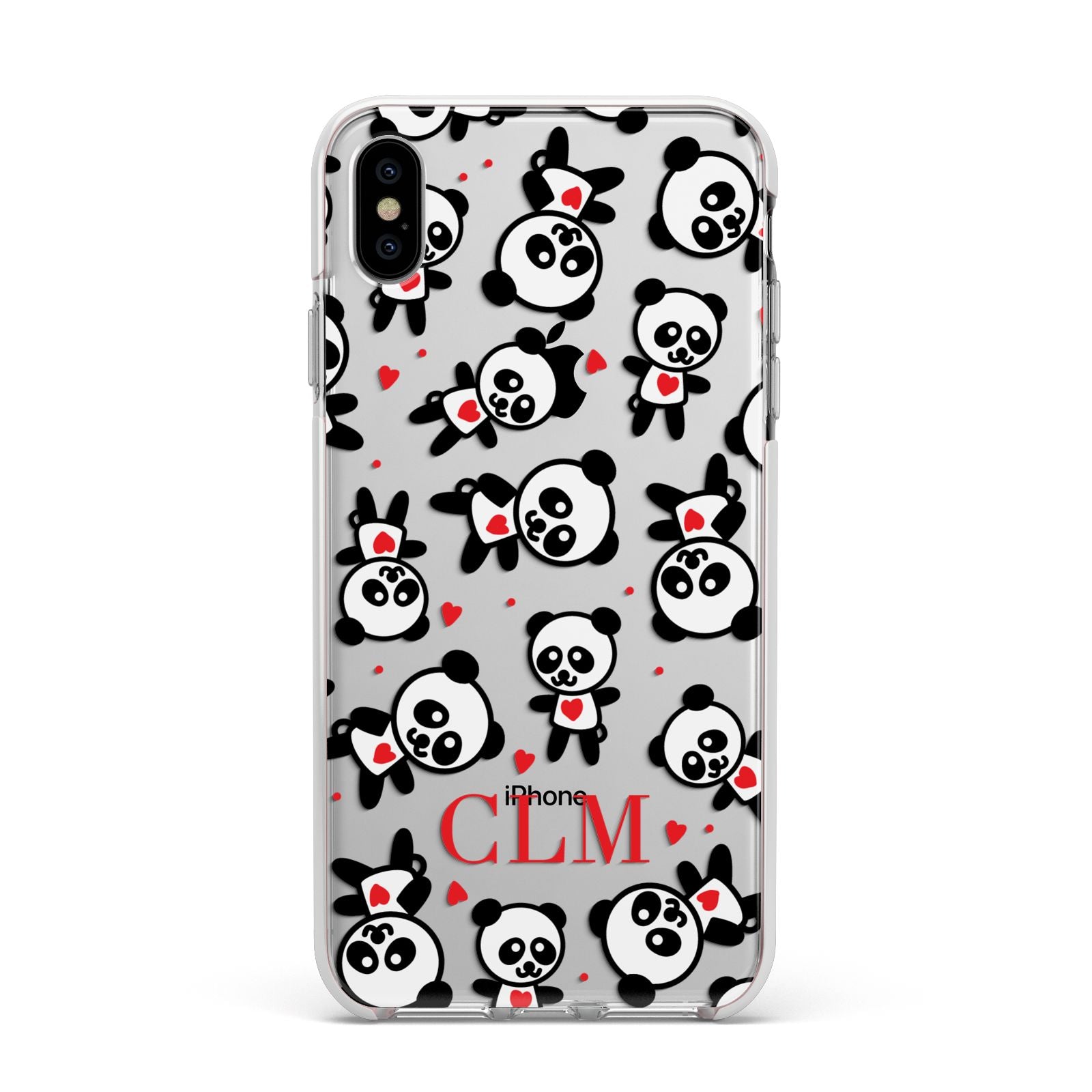 Personalised Panda Initials Apple iPhone Xs Max Impact Case White Edge on Silver Phone