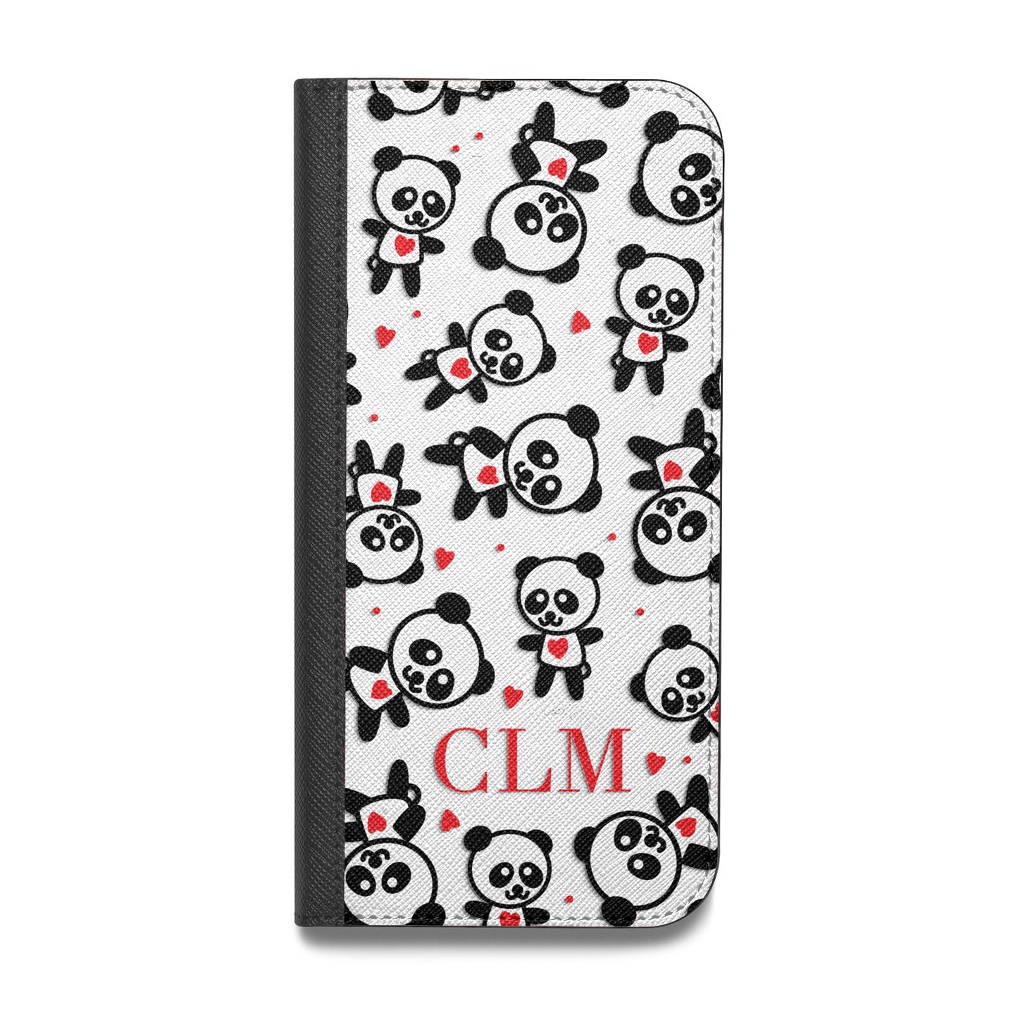 Personalised Panda Initials Vegan Leather Flip iPhone Case