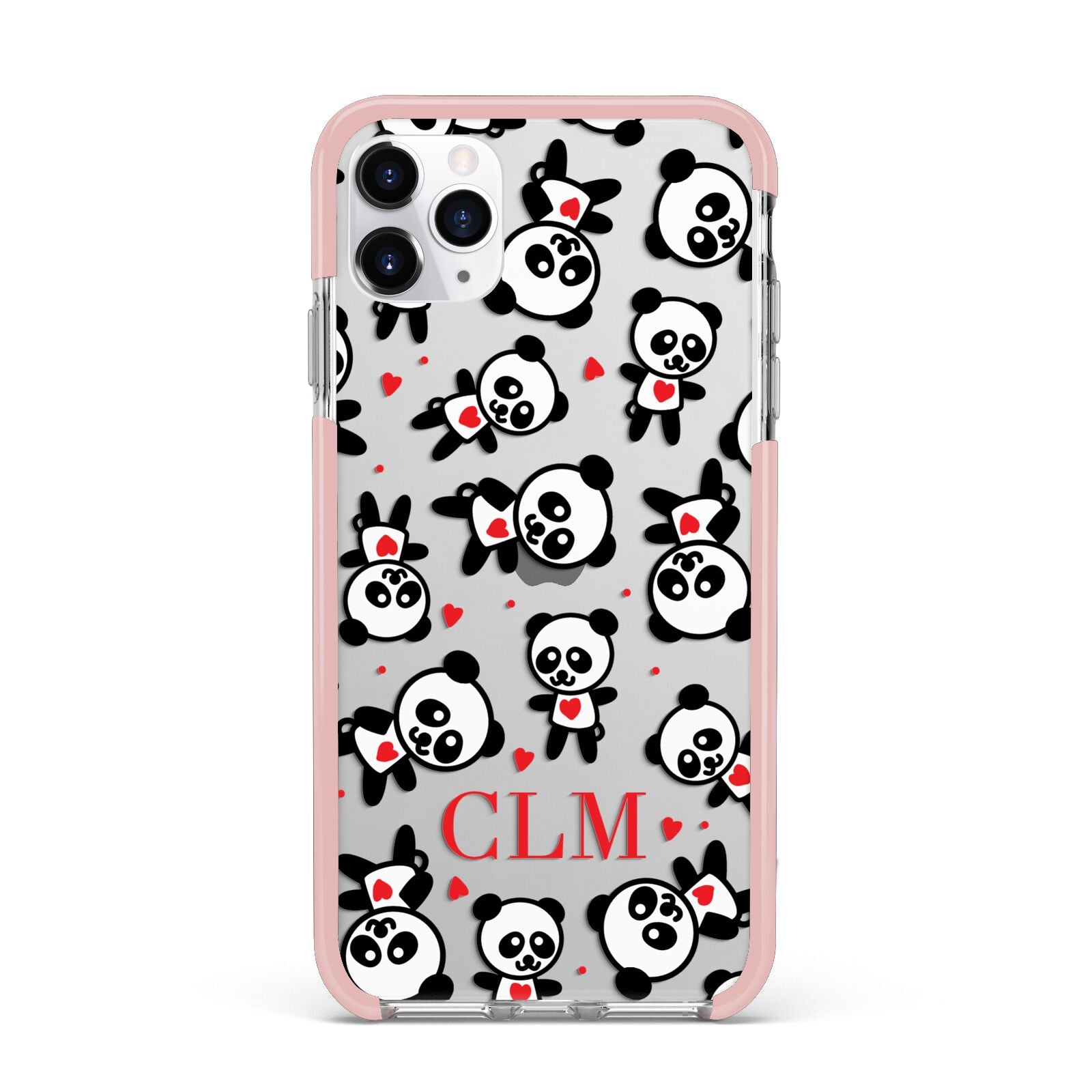 Personalised Panda Initials iPhone 11 Pro Max Impact Pink Edge Case