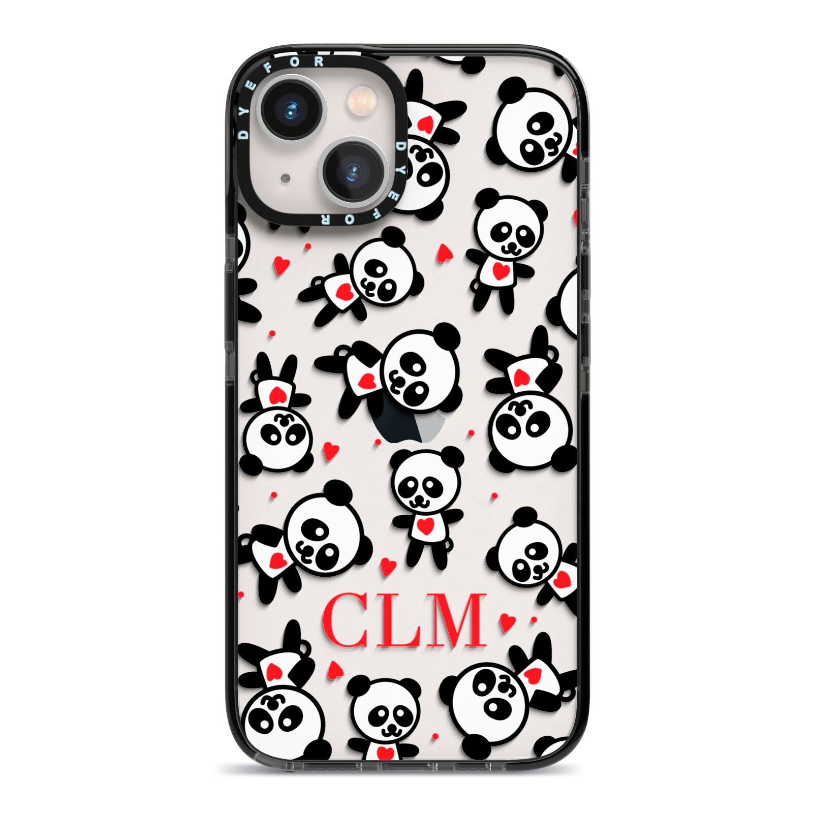 Personalised Panda Initials iPhone 13 Black Impact Case on Silver phone