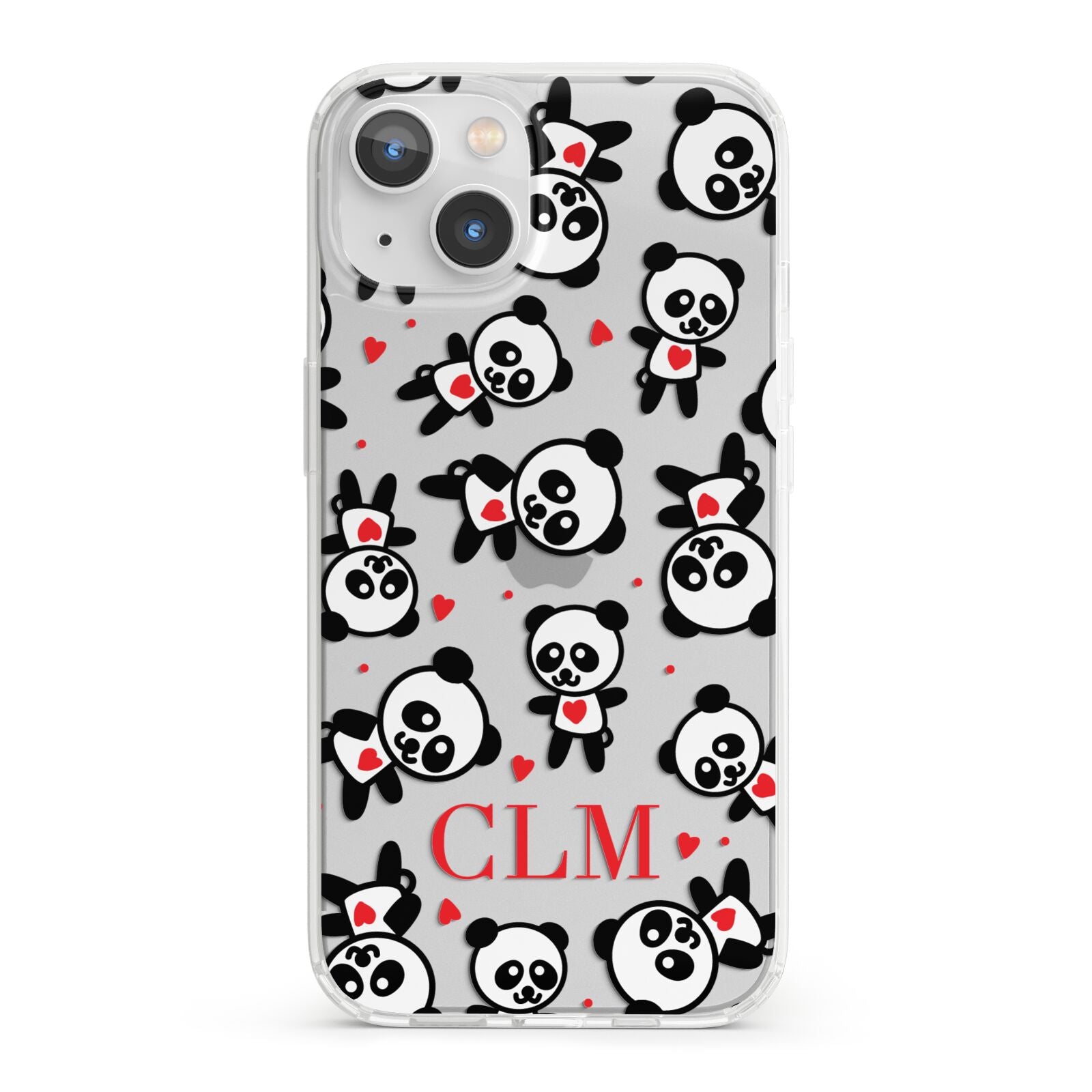 Personalised Panda Initials iPhone 13 Clear Bumper Case