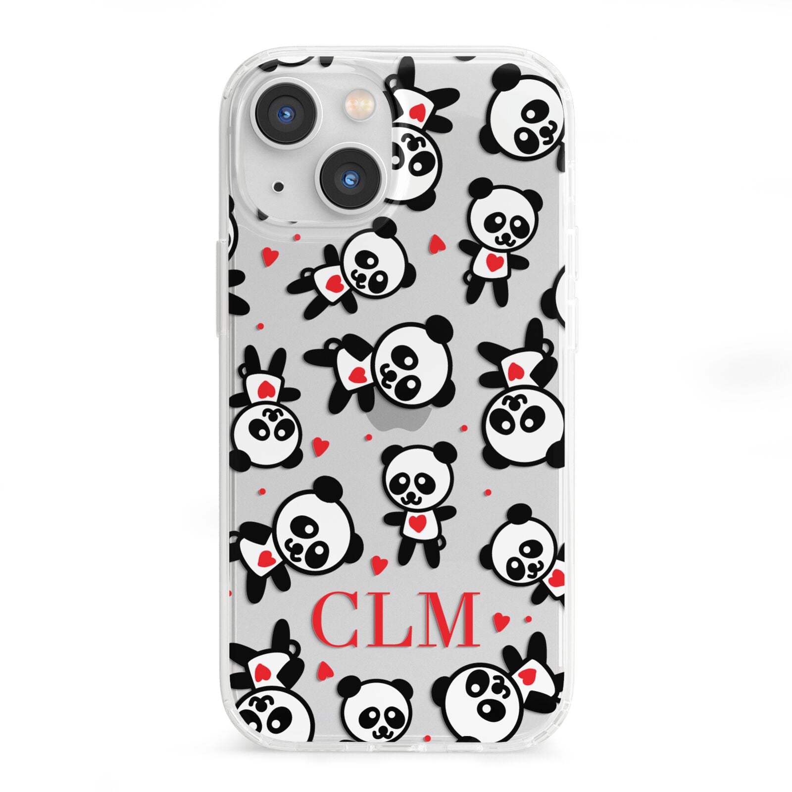 Personalised Panda Initials iPhone 13 Mini Clear Bumper Case